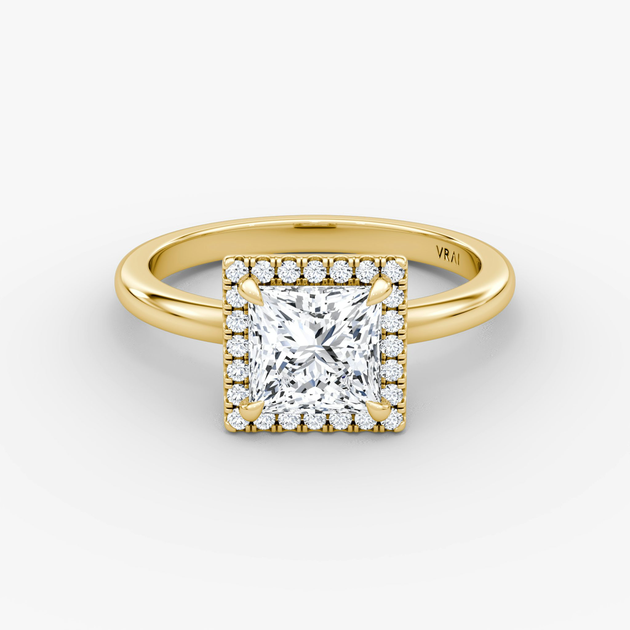 The Halo | Princess | 18k | Yellow Gold | bandAccent: Plain | haloSize: original | diamondOrientation: vertical | caratWeight: other