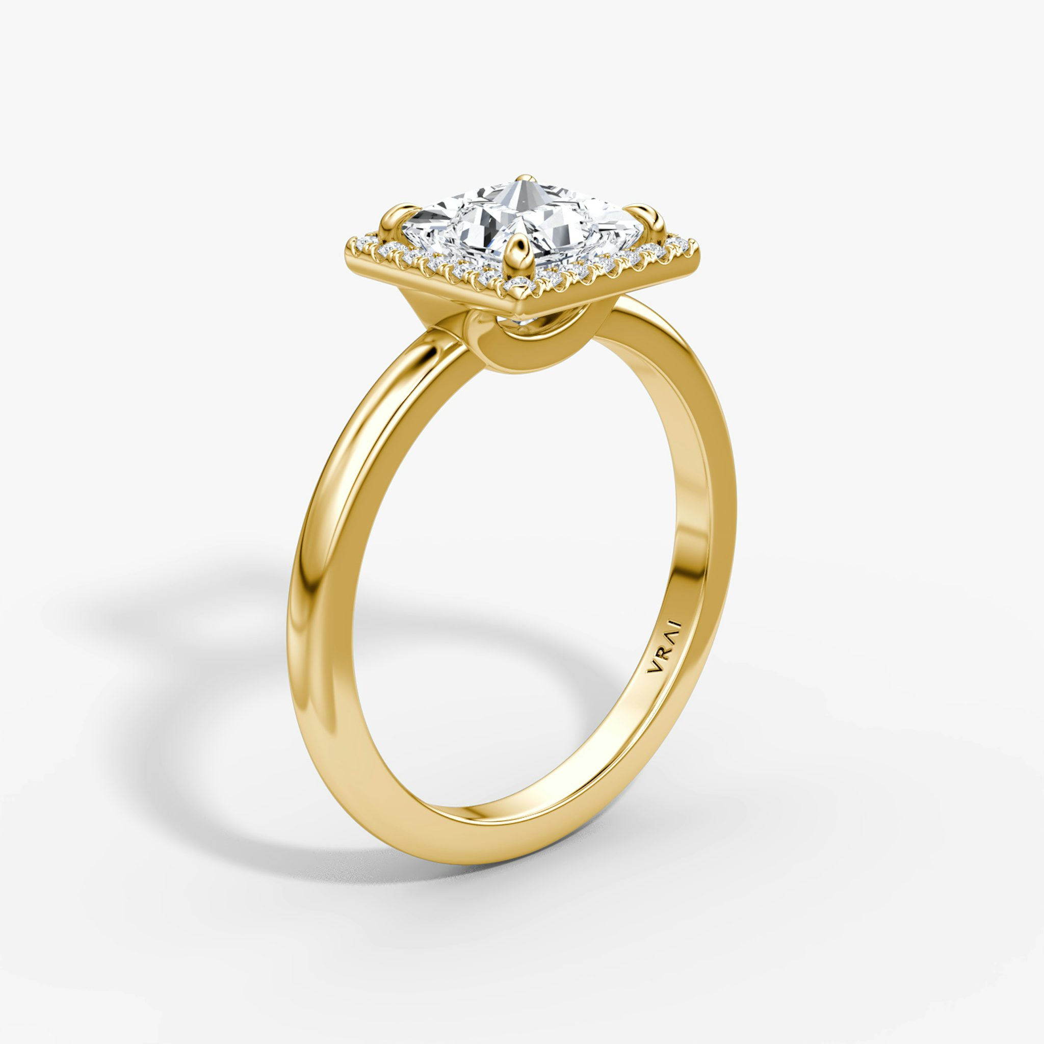 The Halo | Princess | 18k | Yellow Gold | bandAccent: Plain | haloSize: original | diamondOrientation: vertical | caratWeight: other