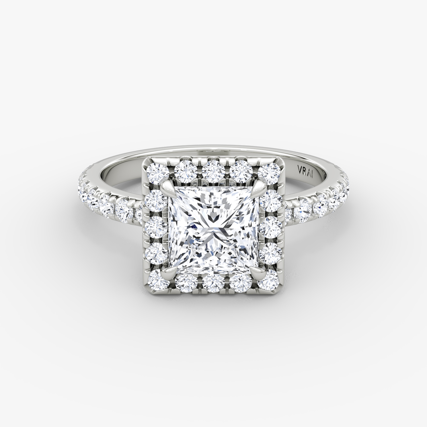 The Halo | Princess | 18k | White Gold | bandAccent: Pavé | haloSize: large | diamondOrientation: vertical | caratWeight: other