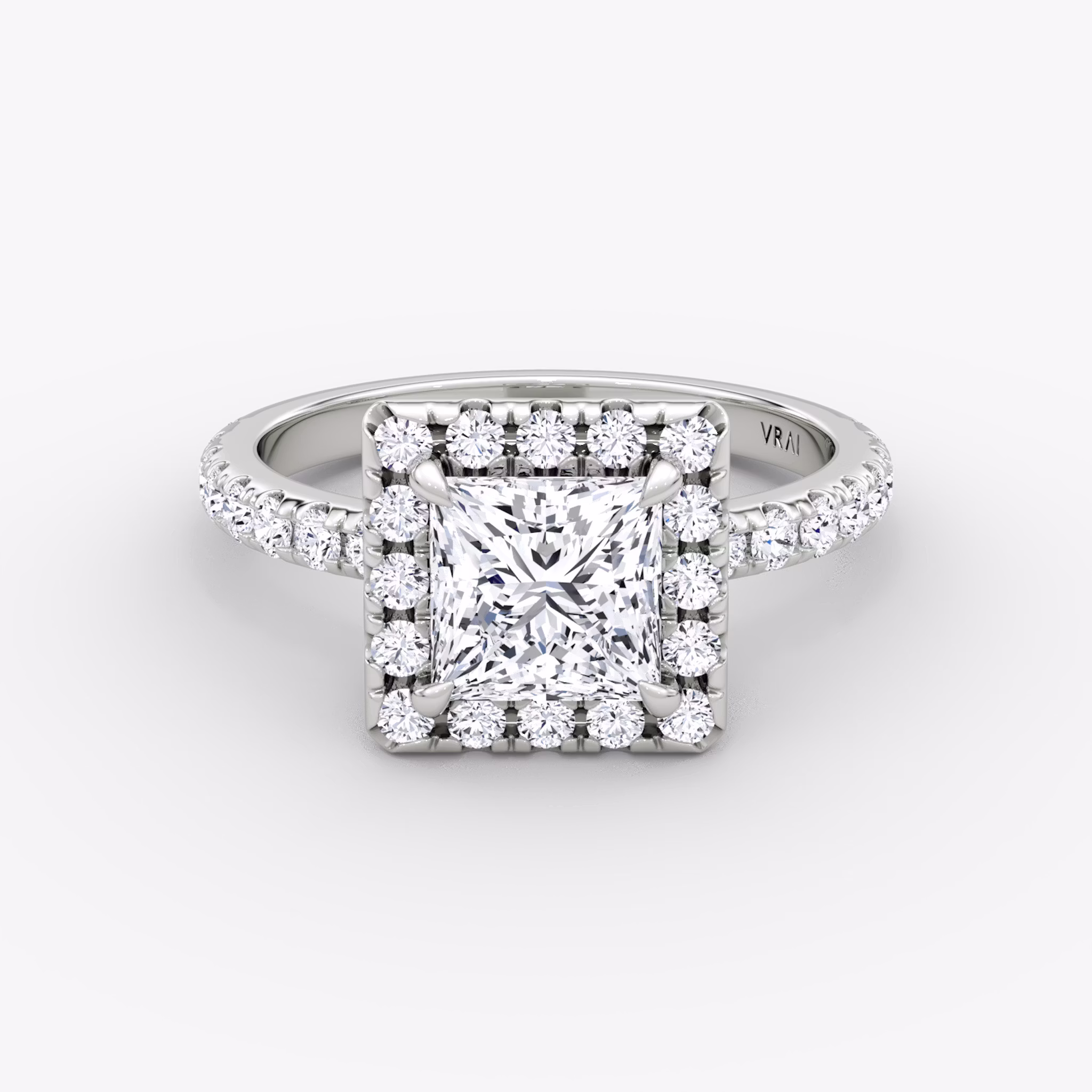 The Halo | Princess | 18k | White Gold | bandAccent: Pavé | haloSize: large | diamondOrientation: vertical | caratWeight: other