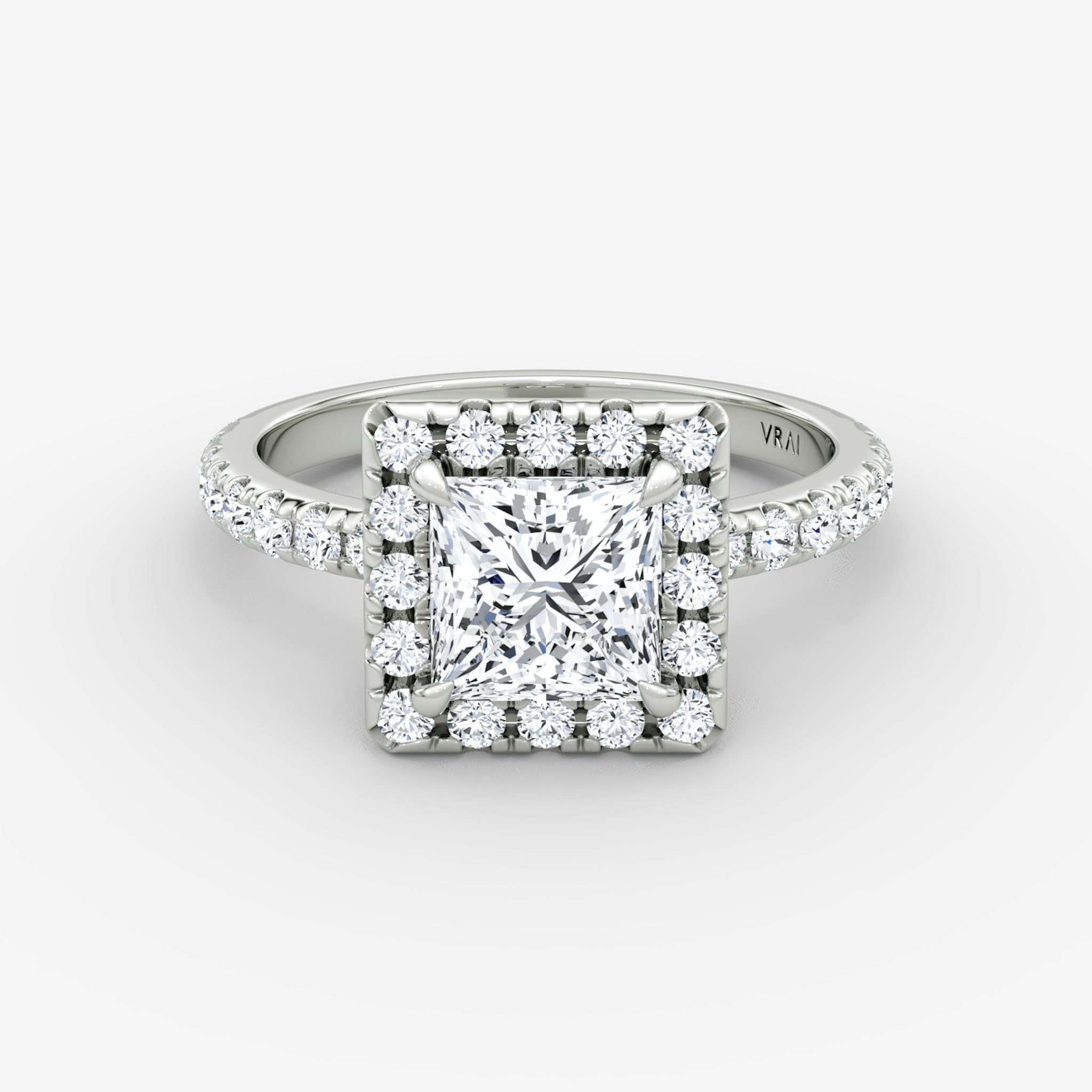 The Halo | Princess | 18k | White Gold | bandAccent: Pavé | haloSize: large | diamondOrientation: vertical | caratWeight: other