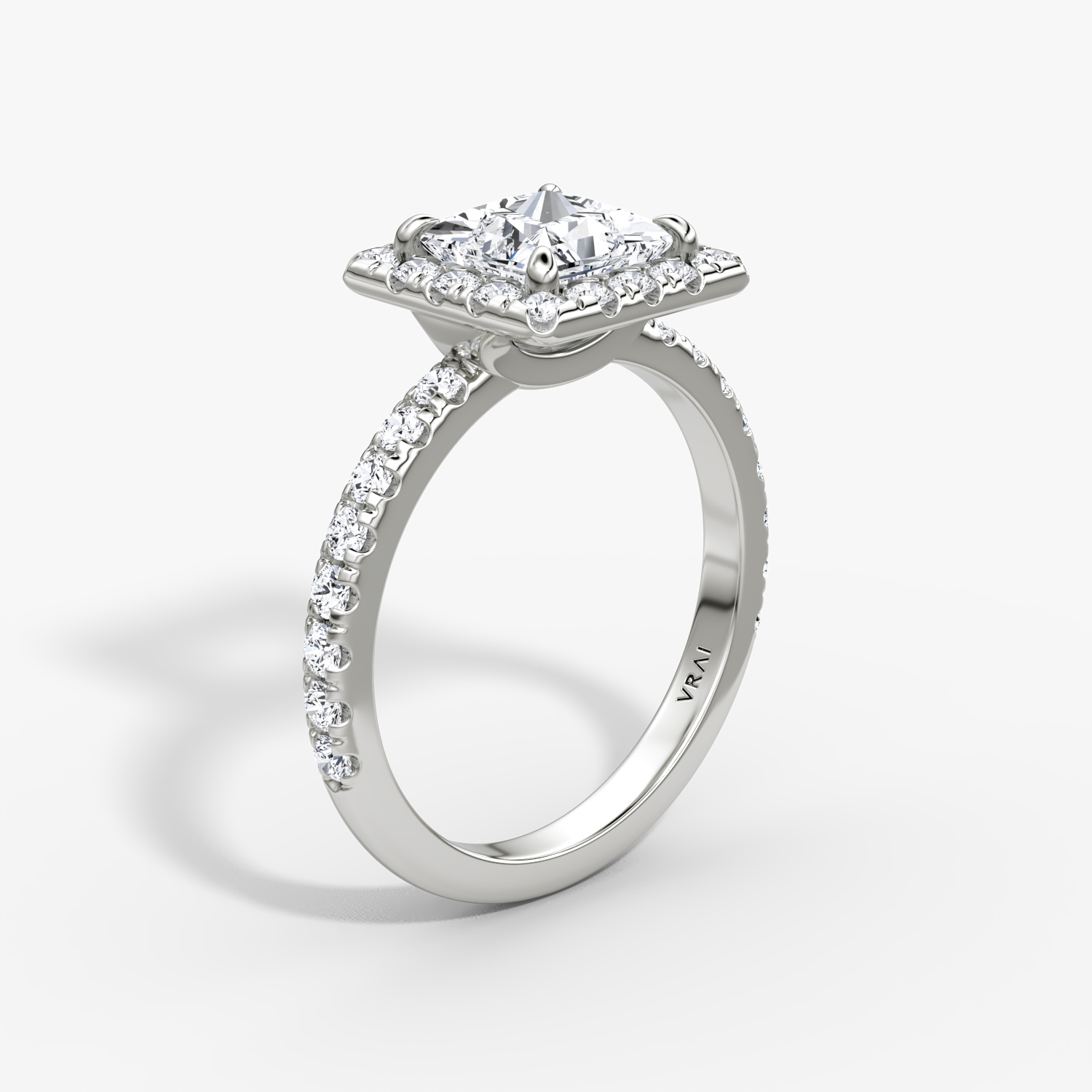 The Halo | Princess | 18k | White Gold | bandAccent: Pavé | haloSize: large | diamondOrientation: vertical | caratWeight: other