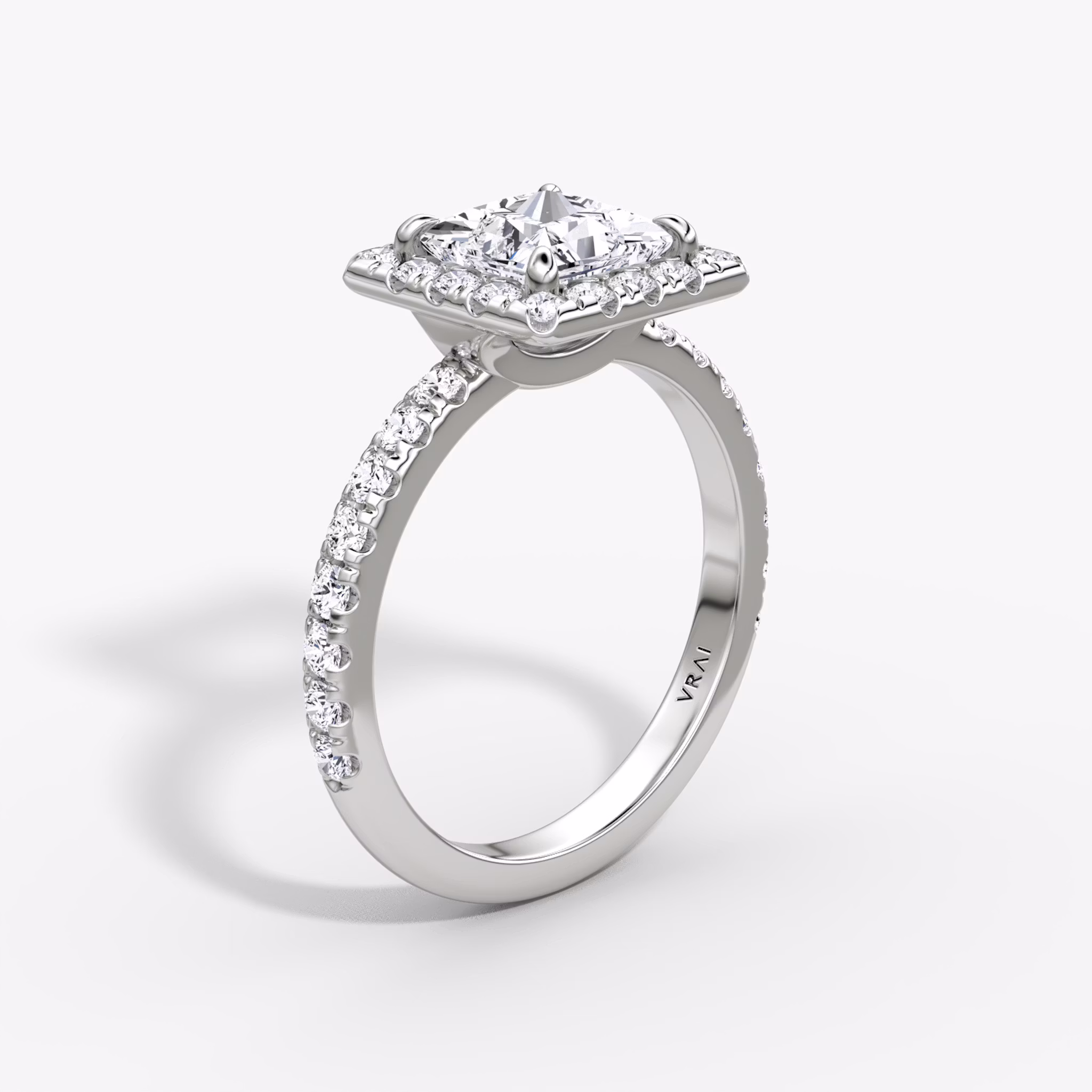 The Halo | Princess | 18k | White Gold | bandAccent: Pavé | haloSize: large | diamondOrientation: vertical | caratWeight: other