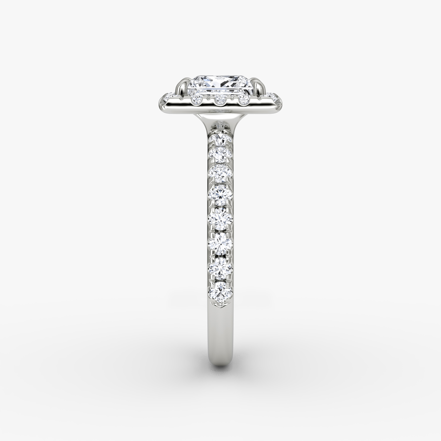 The Halo | Princess | 18k | White Gold | bandAccent: Pavé | haloSize: large | diamondOrientation: vertical | caratWeight: other
