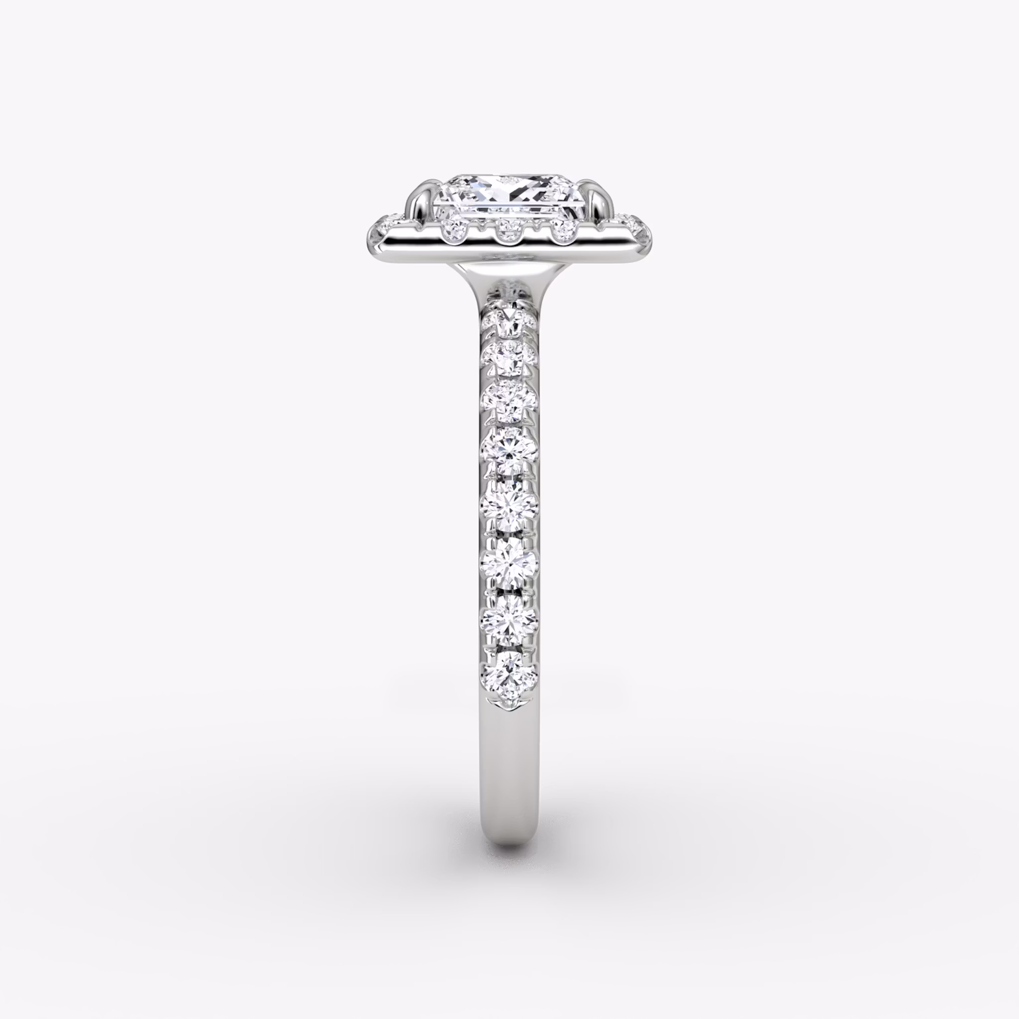 The Halo | Princess | 18k | White Gold | bandAccent: Pavé | haloSize: large | diamondOrientation: vertical | caratWeight: other