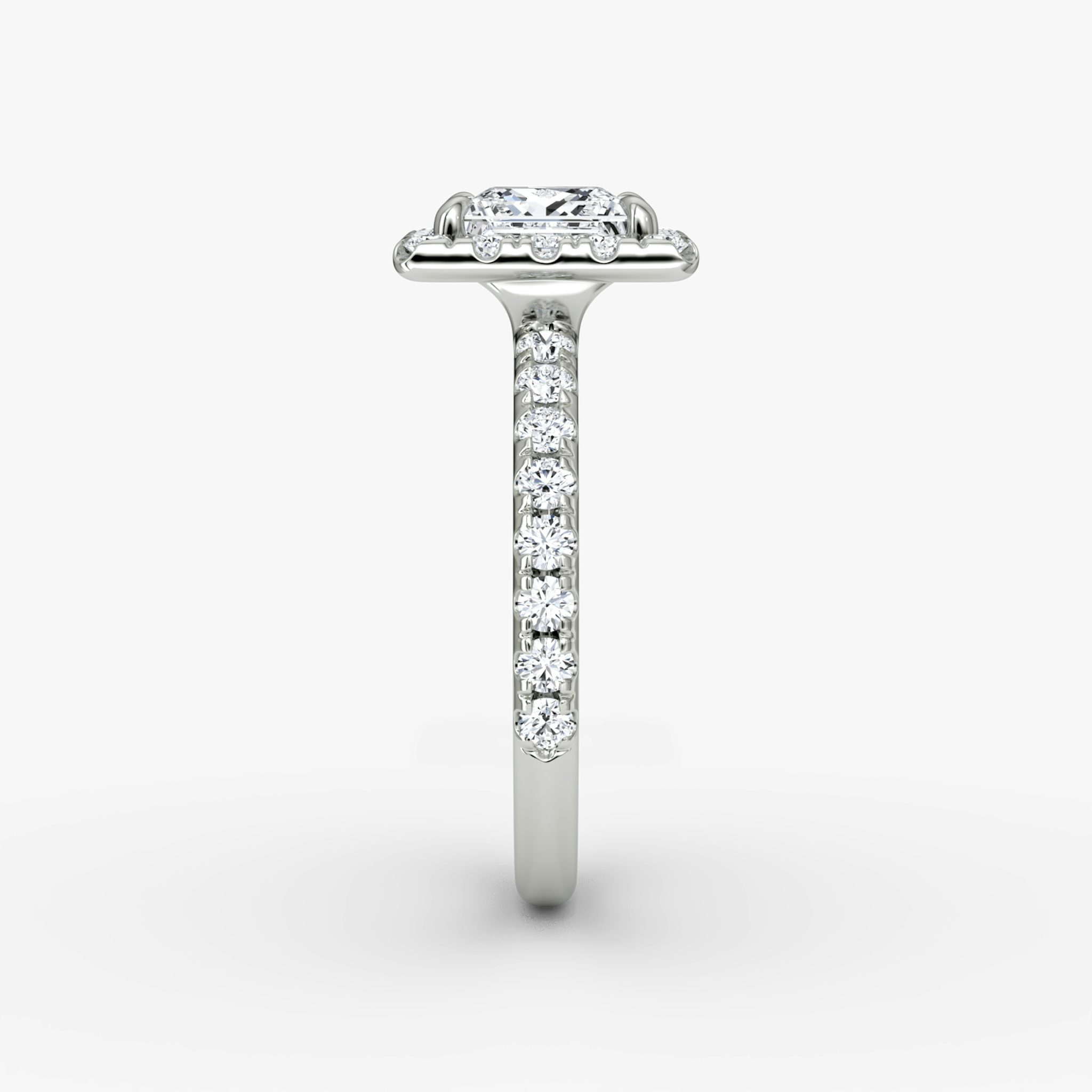 The Halo | Princess | 18k | White Gold | bandAccent: Pavé | haloSize: large | diamondOrientation: vertical | caratWeight: other