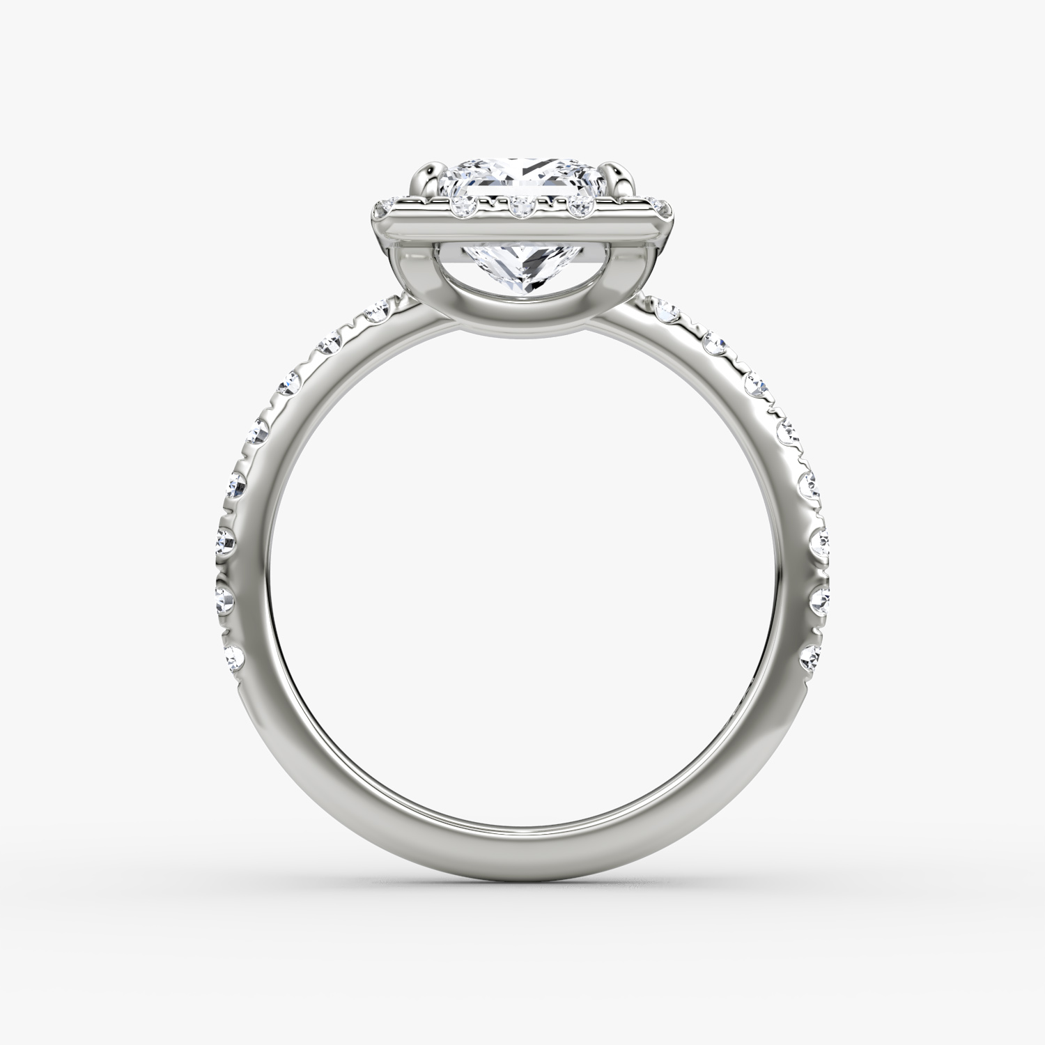 The Halo | Princess | 18k | White Gold | bandAccent: Pavé | haloSize: large | diamondOrientation: vertical | caratWeight: other