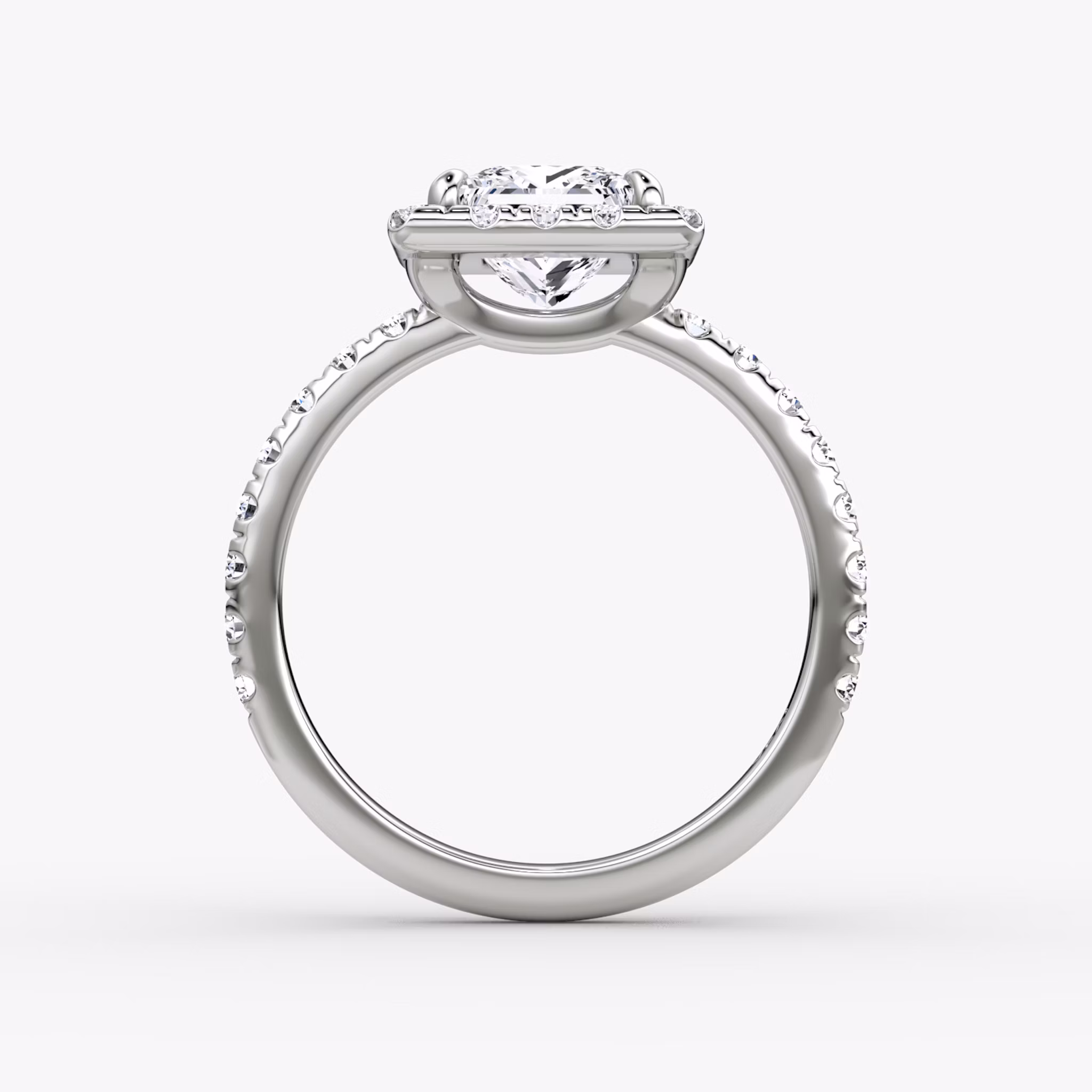 The Halo | Princess | 18k | White Gold | bandAccent: Pavé | haloSize: large | diamondOrientation: vertical | caratWeight: other