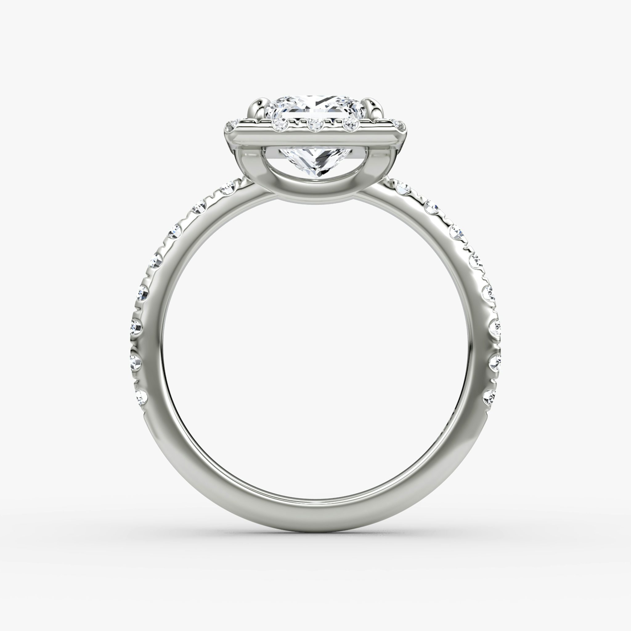 The Halo | Princess | 18k | White Gold | bandAccent: Pavé | haloSize: large | diamondOrientation: vertical | caratWeight: other