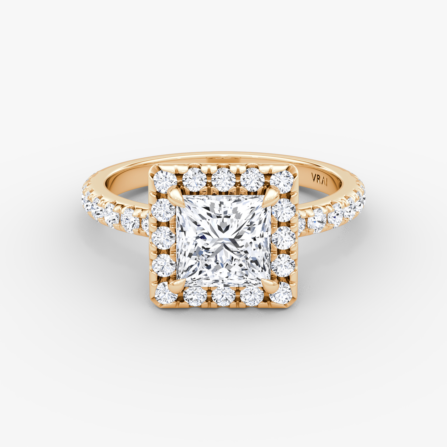 Halo | Princess | 14k | Roségold | bandAccent: Mit Pavé-Besatz | haloSize: large | diamondOrientation: vertical | caratWeight: other