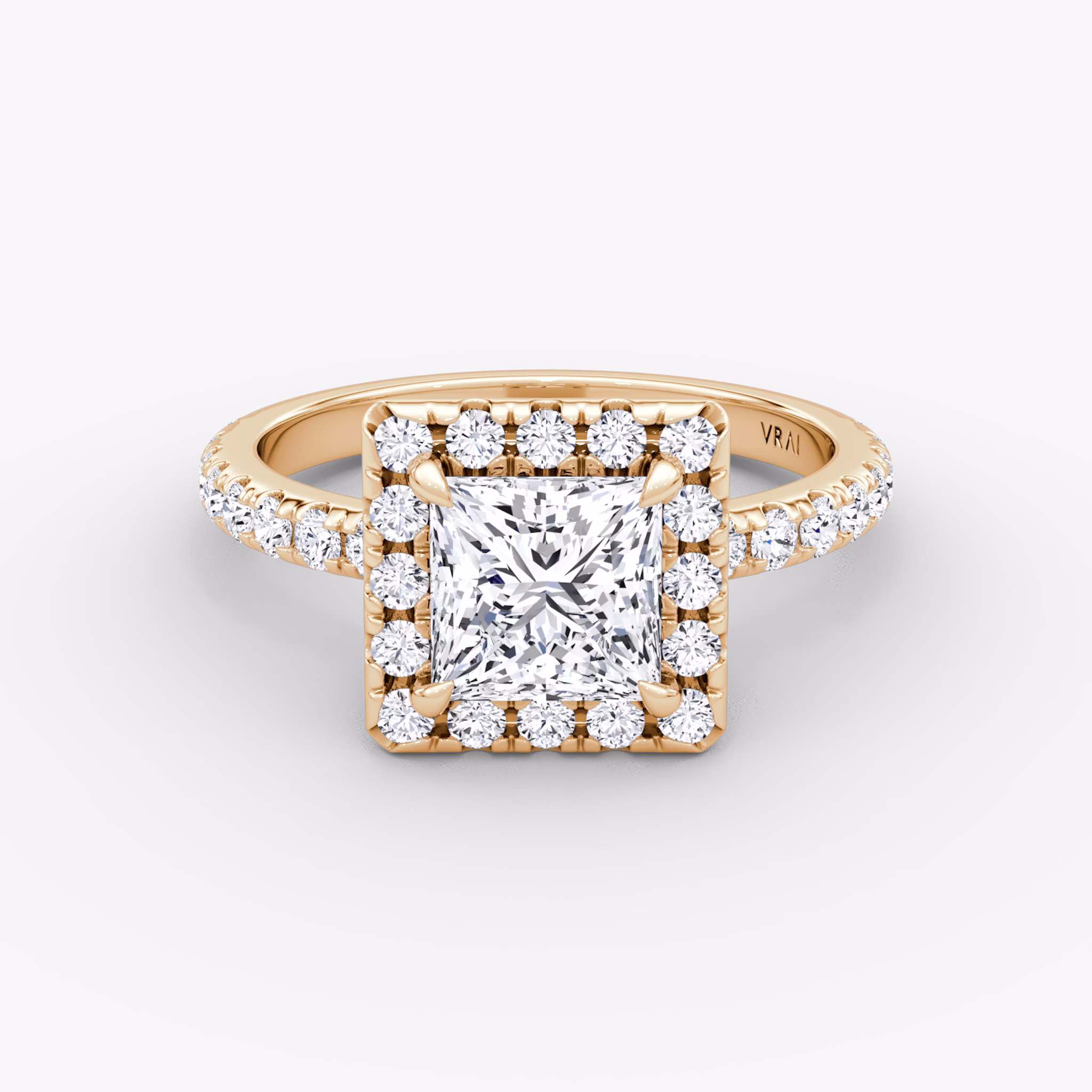 Halo | Princess | 14k | Roségold | bandAccent: Mit Pavé-Besatz | haloSize: large | diamondOrientation: vertical | caratWeight: other