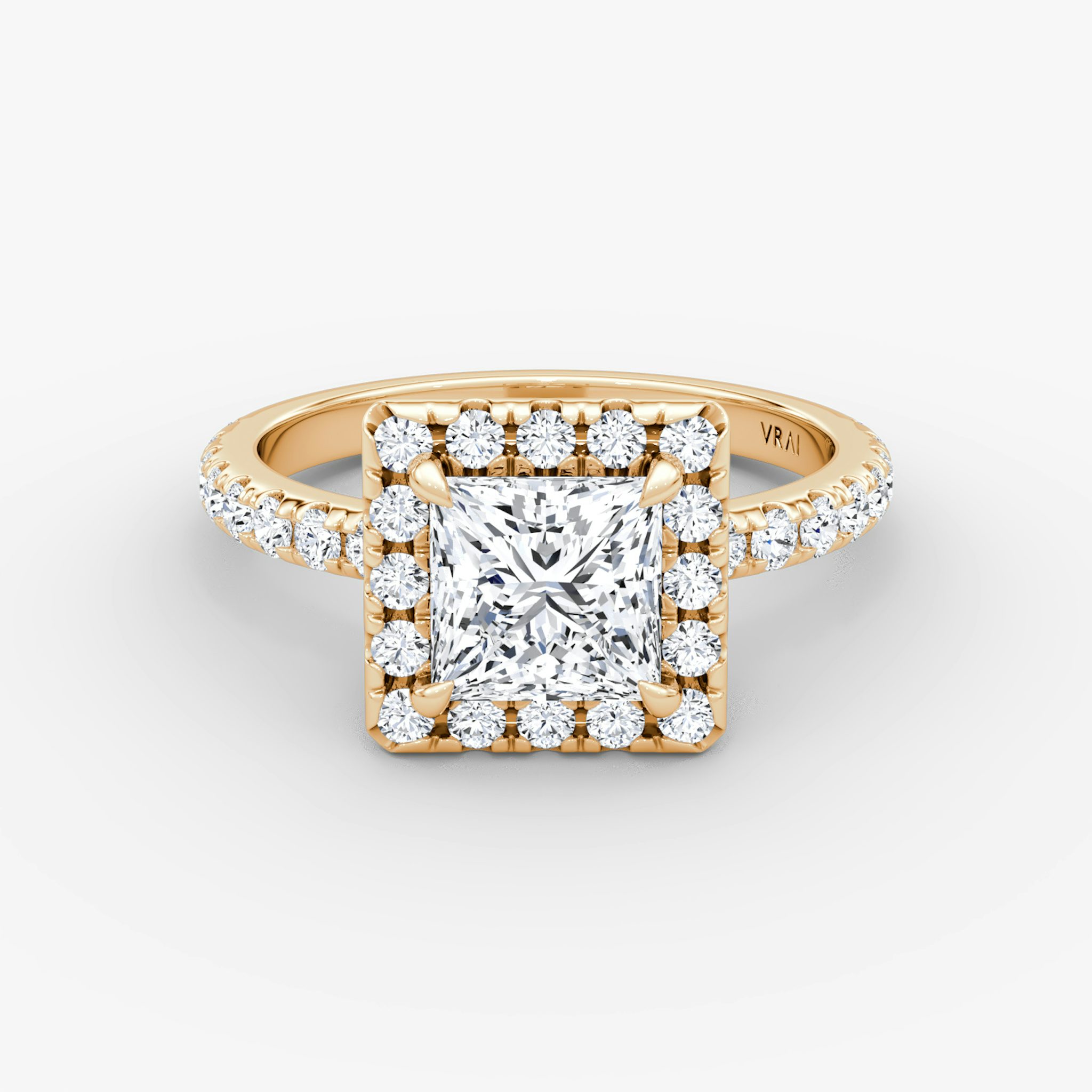 Halo | Princess | 14k | Roségold | bandAccent: Mit Pavé-Besatz | haloSize: large | diamondOrientation: vertical | caratWeight: other