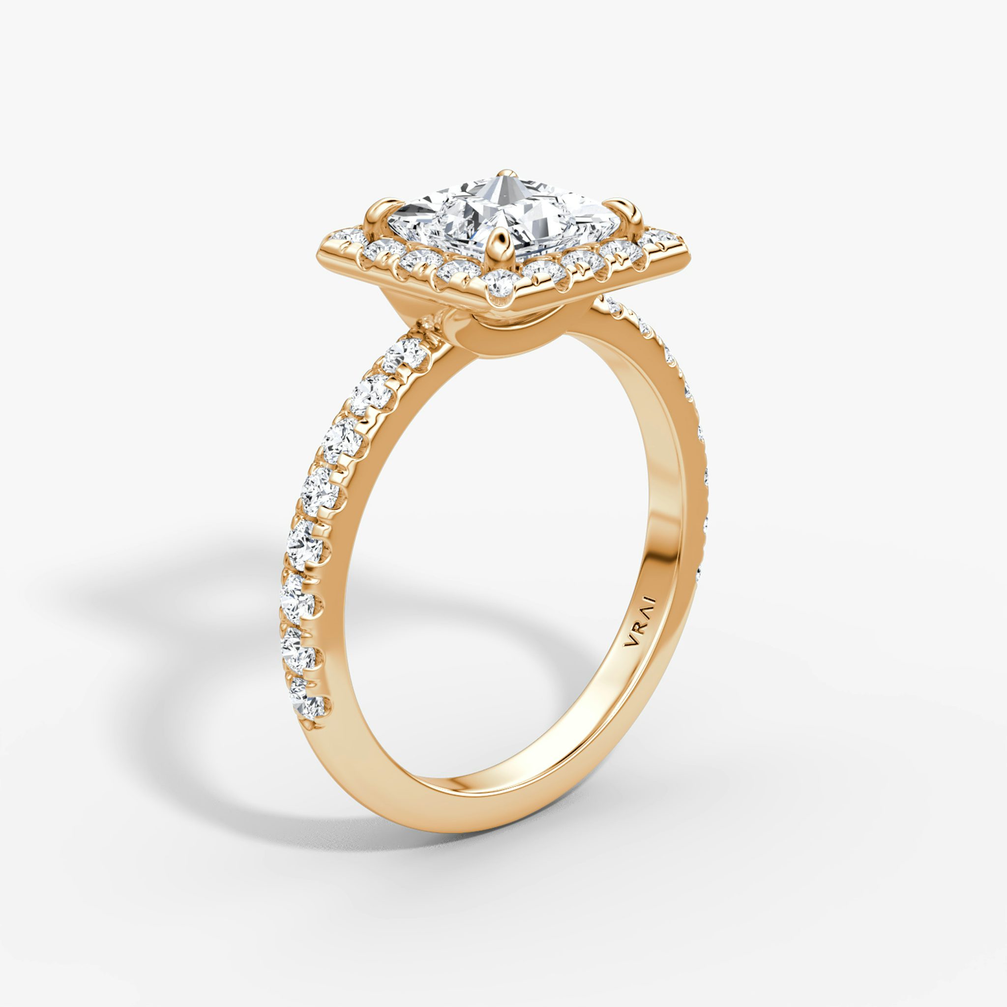 Halo | Princess | 14k | Roségold | bandAccent: Mit Pavé-Besatz | haloSize: large | diamondOrientation: vertical | caratWeight: other