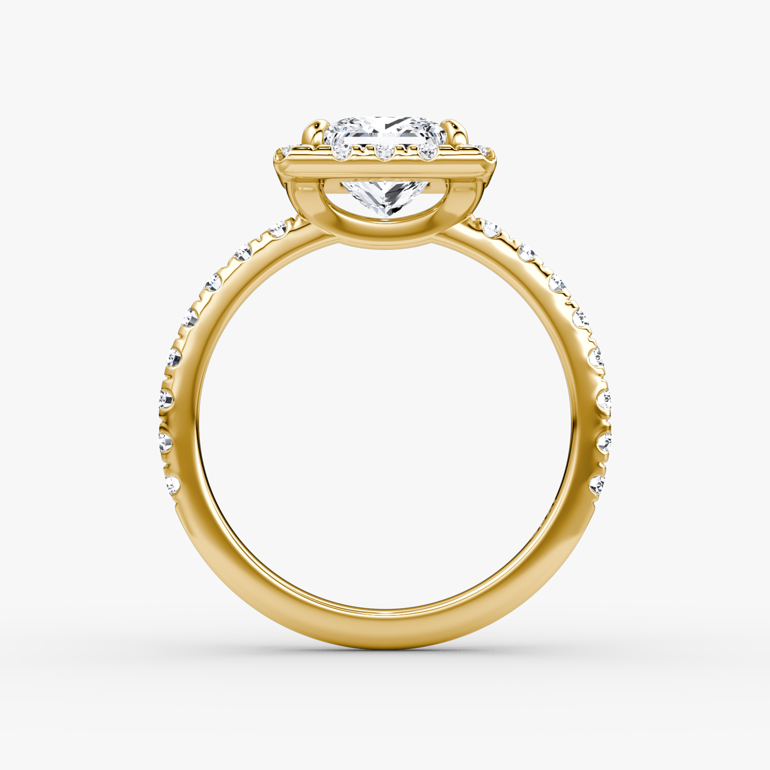 Halo | Princess | 18k | Gelbgold | bandAccent: Mit Pavé-Besatz | haloSize: large | diamondOrientation: vertical | caratWeight: other