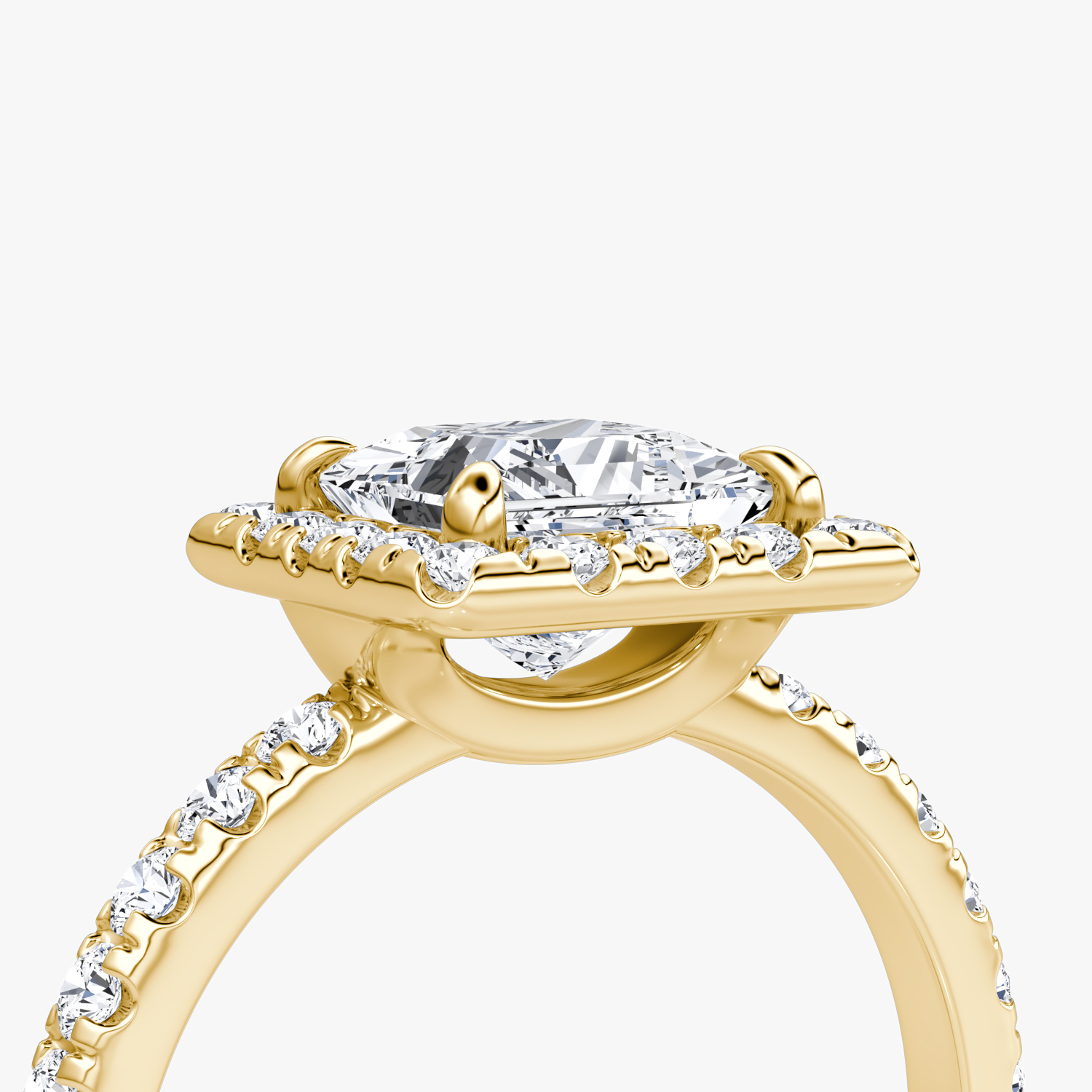 Halo | Princess | 18k | Gelbgold | bandAccent: Mit Pavé-Besatz | haloSize: large | diamondOrientation: vertical | caratWeight: other