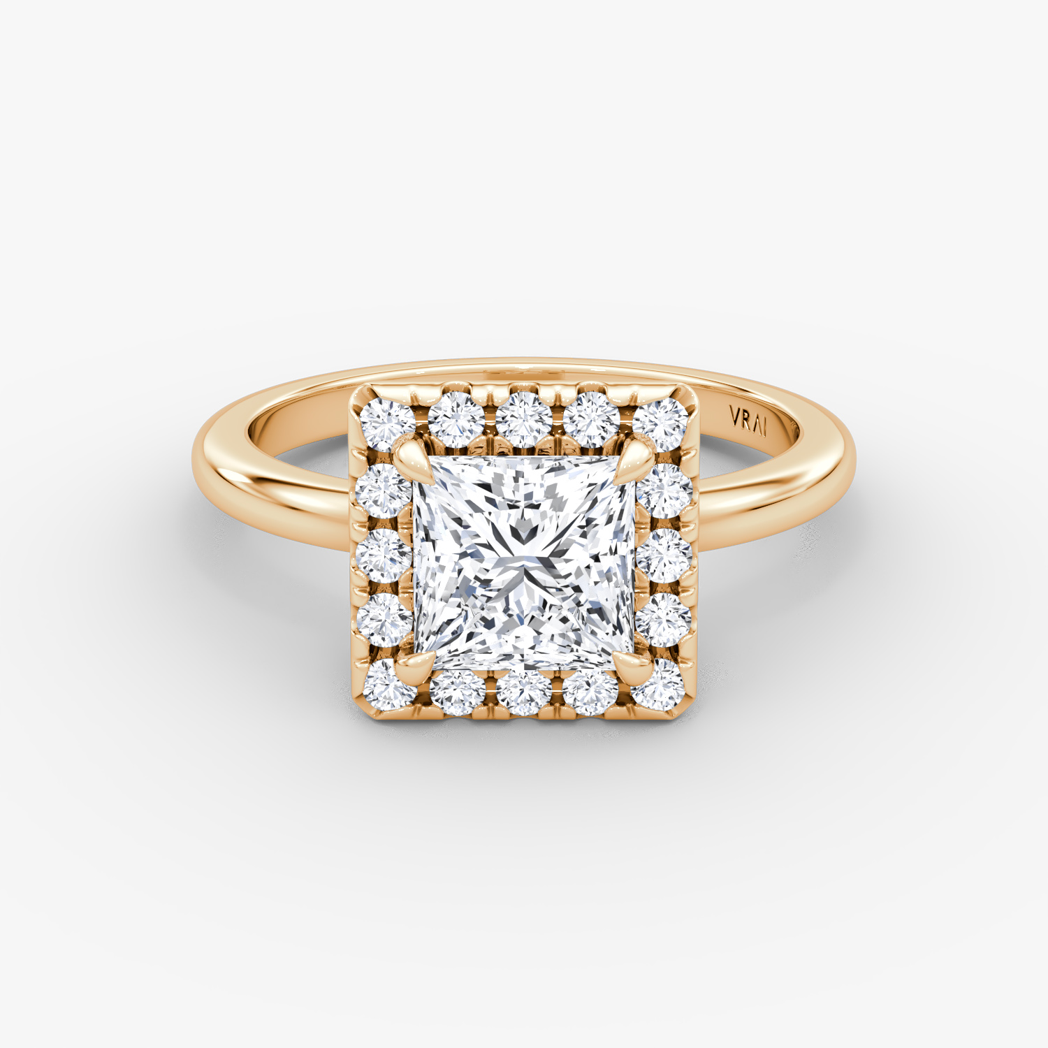 The Halo | Princess | 14k | Rose Gold | bandAccent: Plain | haloSize: large | diamondOrientation: vertical | caratWeight: other