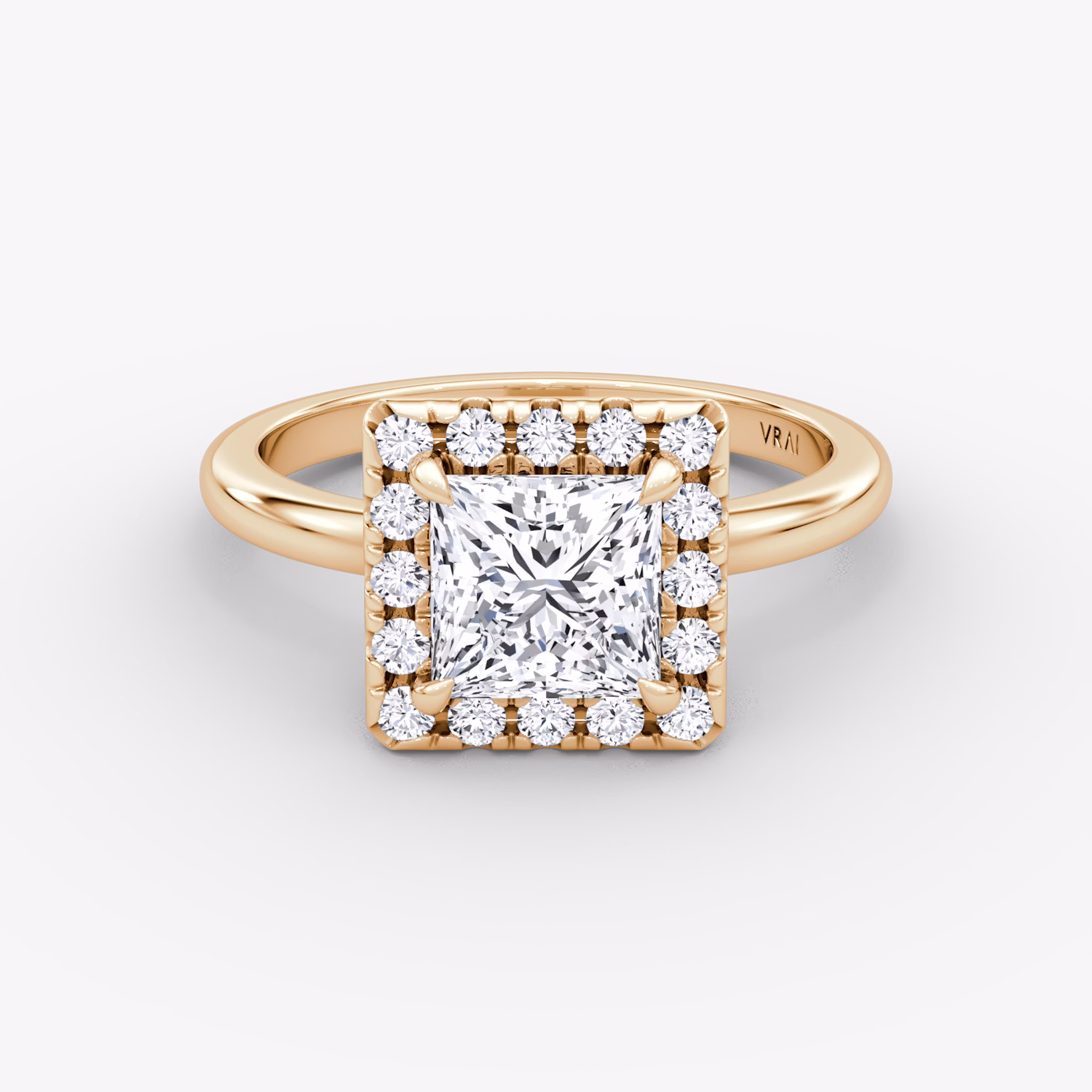 The Halo | Princess | 14k | Rose Gold | bandAccent: Plain | haloSize: large | diamondOrientation: vertical | caratWeight: other