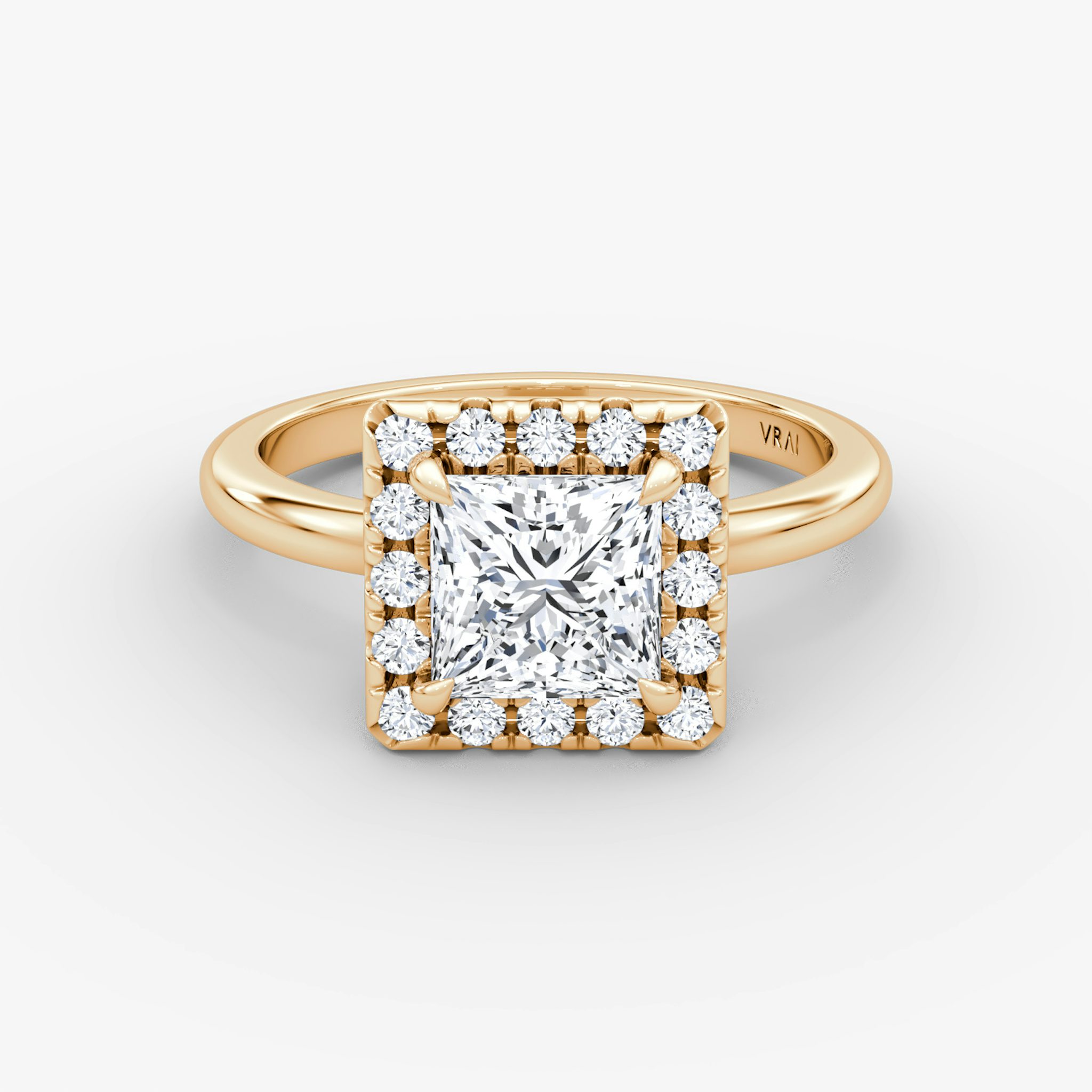 The Halo | Princess | 14k | Rose Gold | bandAccent: Plain | haloSize: large | diamondOrientation: vertical | caratWeight: other