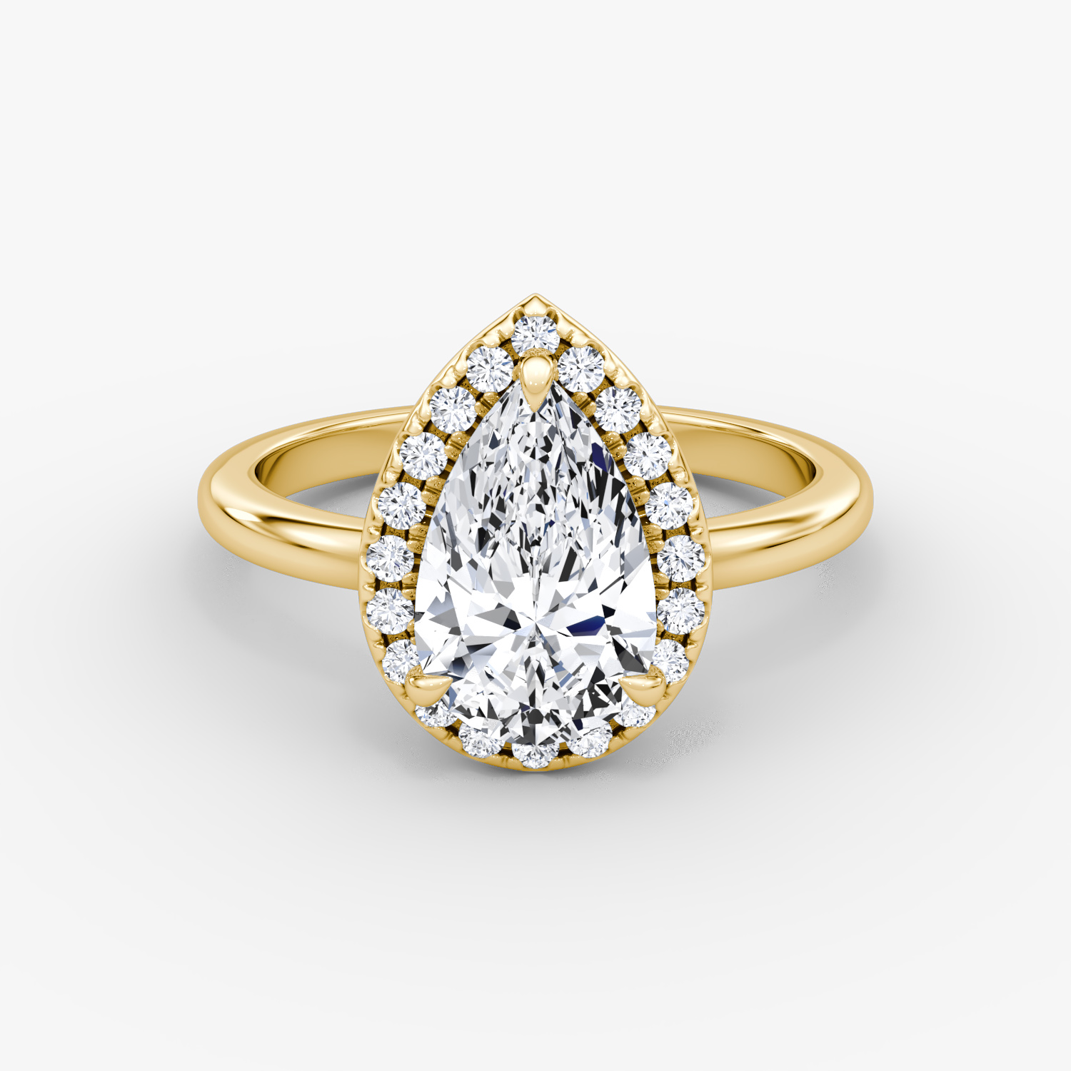 The Halo | Pear | 18k | Yellow Gold | bandAccent: Plain | haloSize: original | diamondOrientation: vertical | caratWeight: other