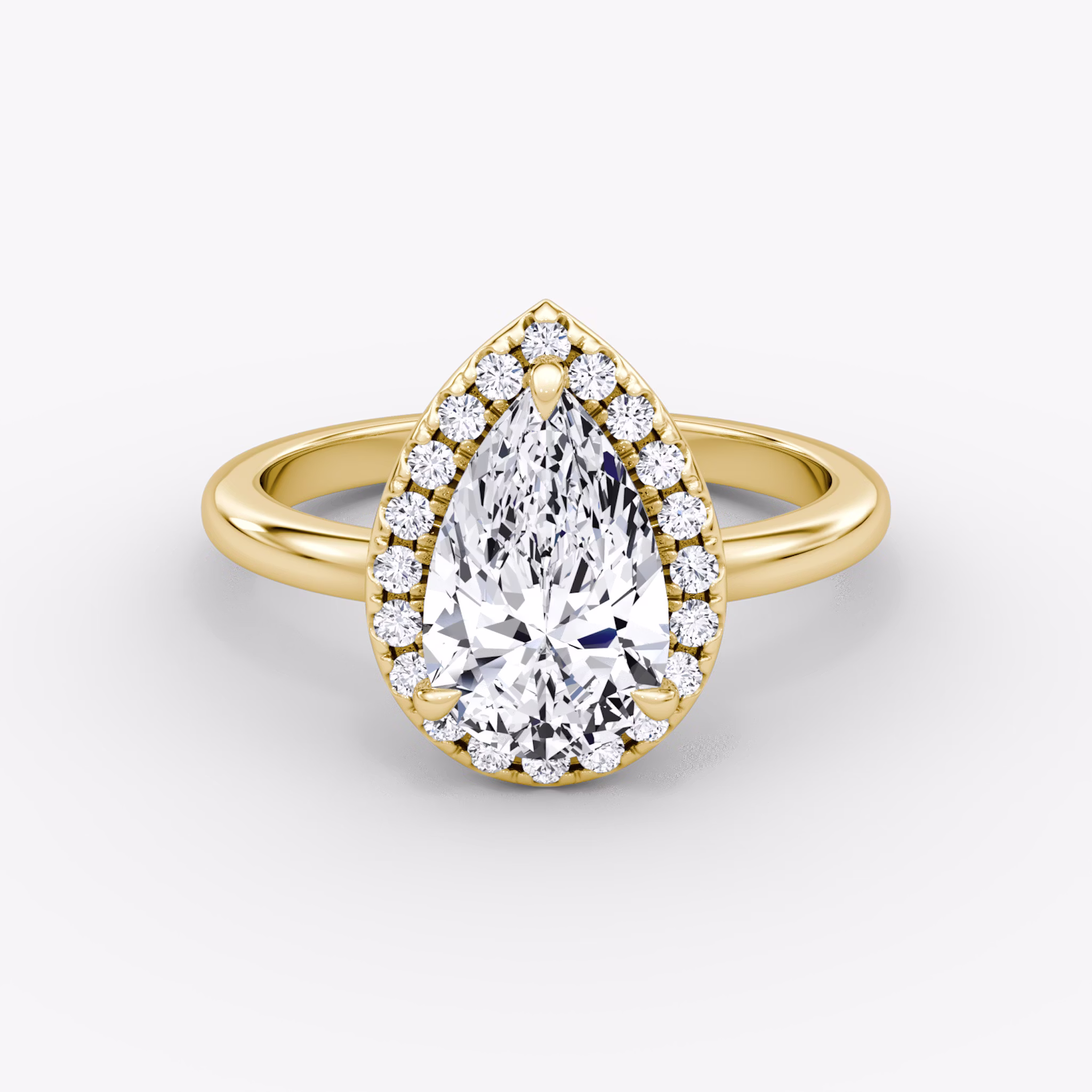 The Halo | Pear | 18k | Yellow Gold | bandAccent: Plain | haloSize: original | diamondOrientation: vertical | caratWeight: other