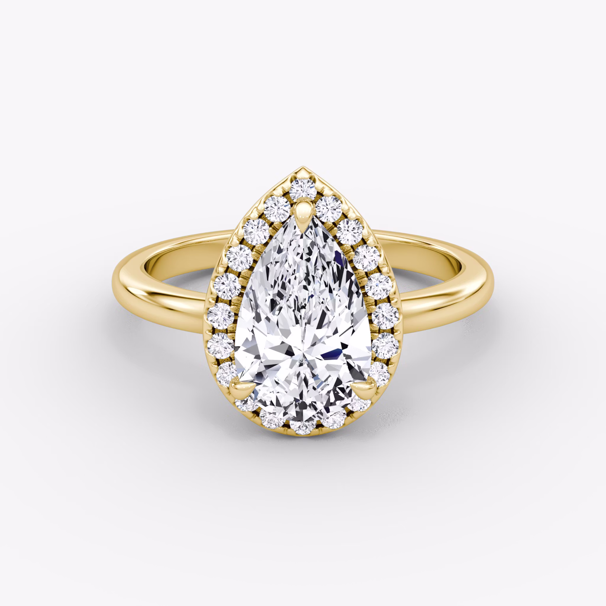 The Halo | Pear | 18k | Yellow Gold | bandAccent: Plain | haloSize: original | diamondOrientation: vertical | caratWeight: other