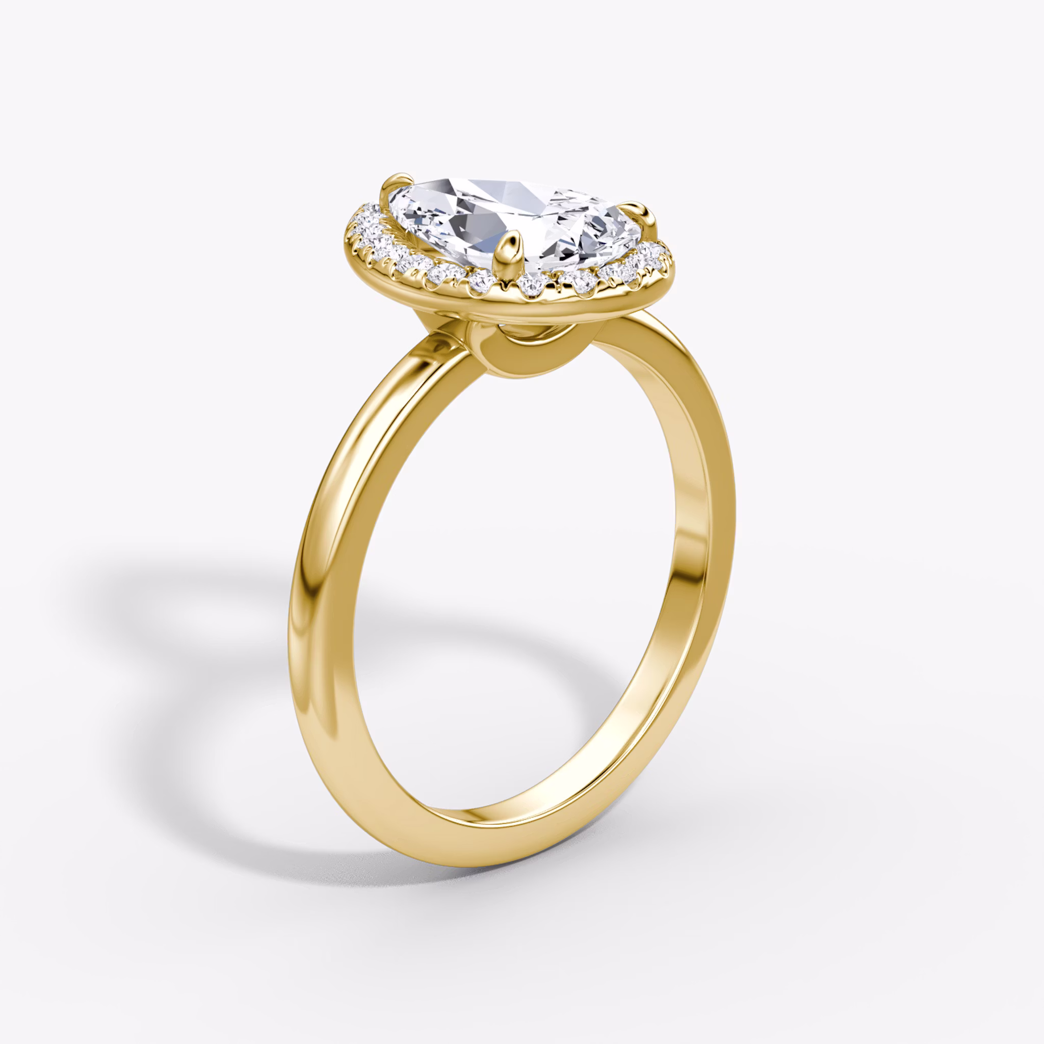 The Halo | Pear | 18k | Yellow Gold | bandAccent: Plain | haloSize: original | diamondOrientation: vertical | caratWeight: other