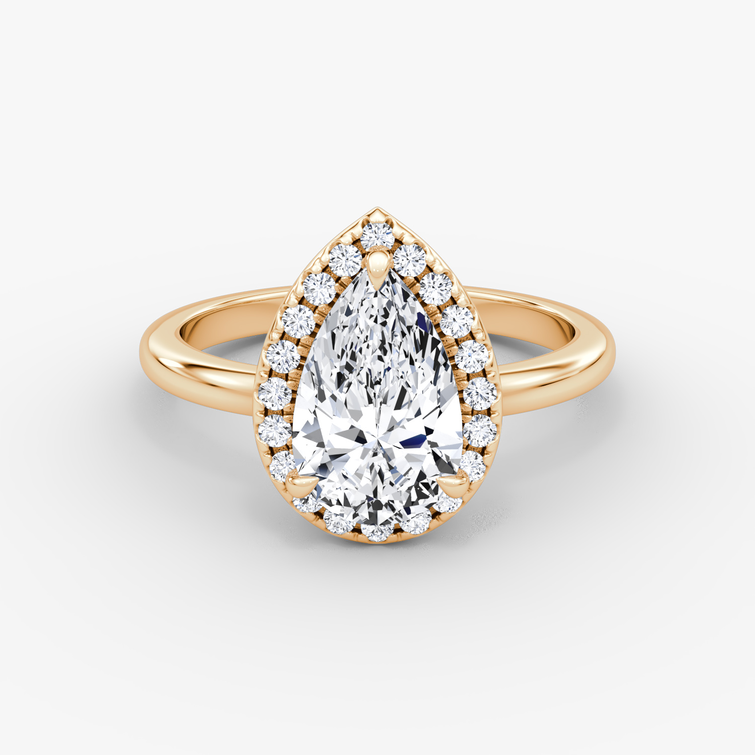 The Halo | Pear | 14k | Rose Gold | bandAccent: Plain | haloSize: original | diamondOrientation: vertical | caratWeight: other