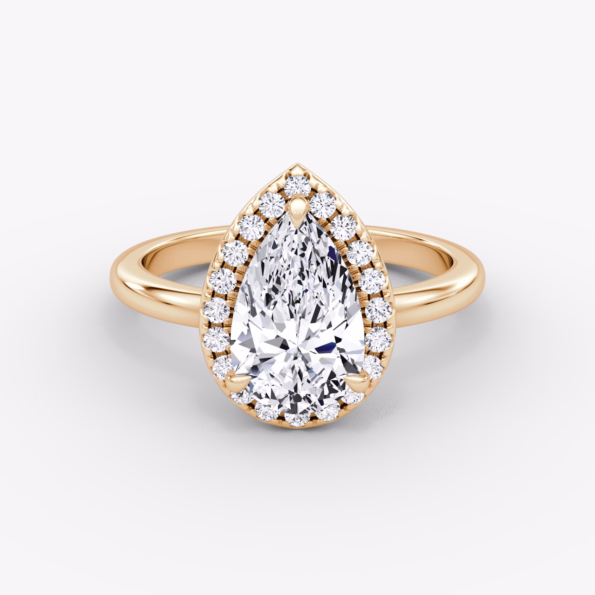 The Halo | Pear | 14k | Rose Gold | bandAccent: Plain | haloSize: original | diamondOrientation: vertical | caratWeight: other