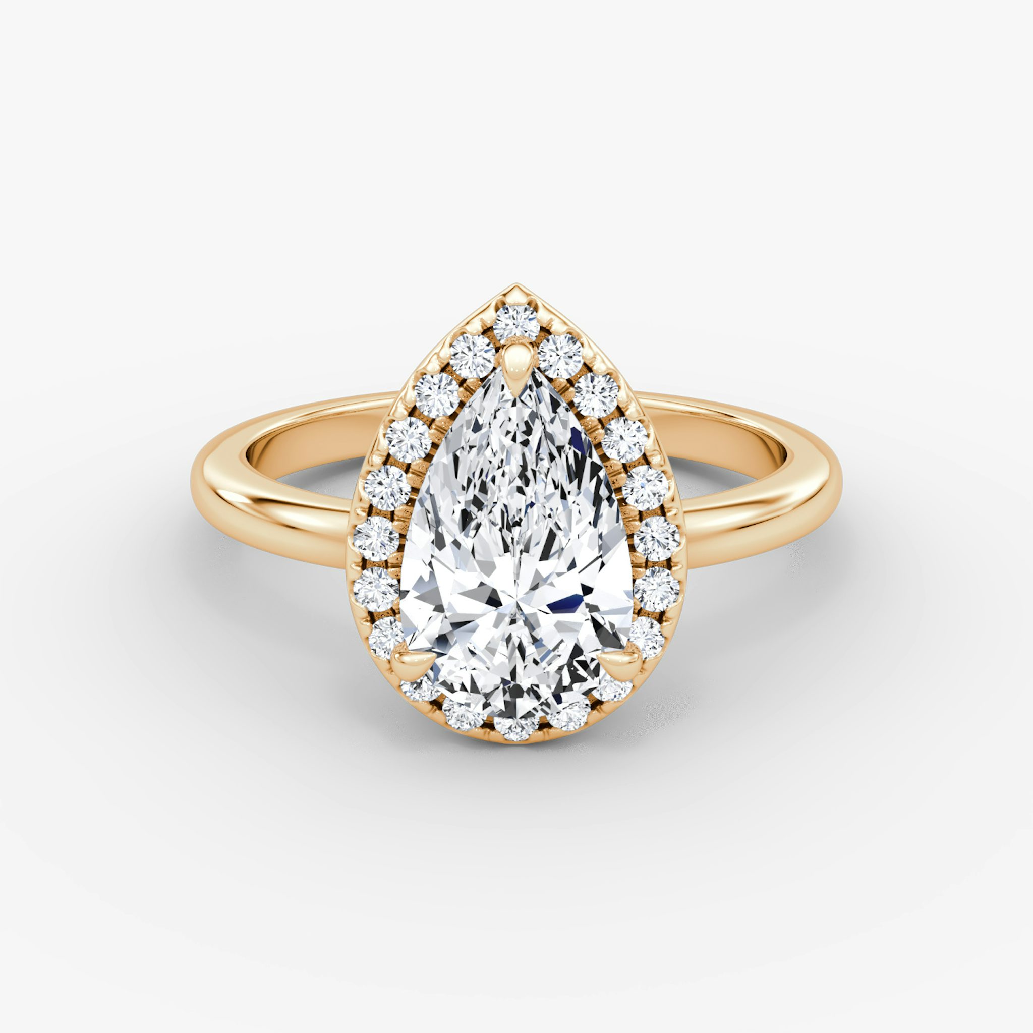 The Halo | Pear | 14k | Rose Gold | bandAccent: Plain | haloSize: original | diamondOrientation: vertical | caratWeight: other