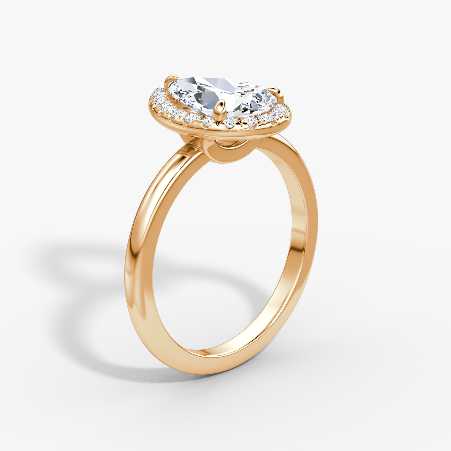 The Halo | Pear | 14k | Rose Gold | bandAccent: Plain | haloSize: original | diamondOrientation: vertical | caratWeight: other