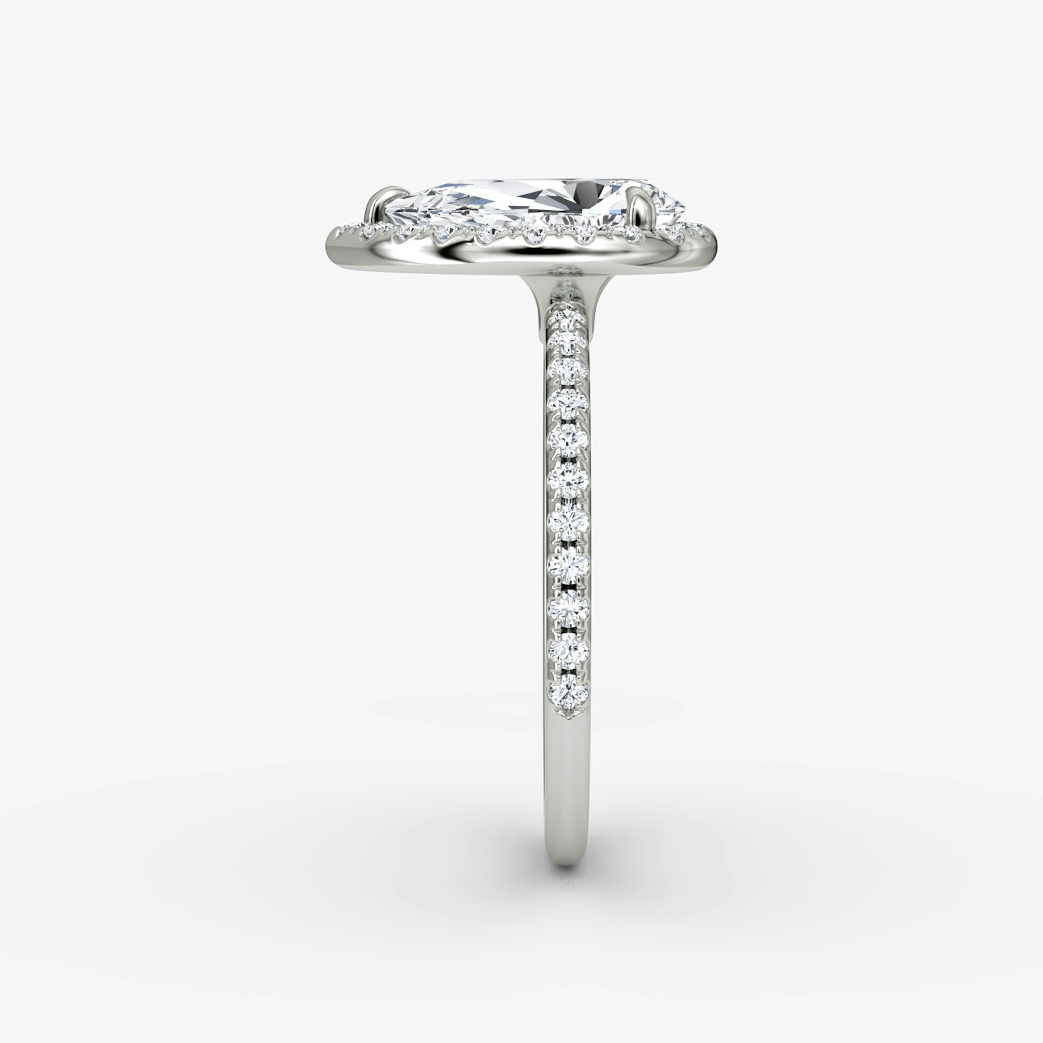 The Halo | Pear | Platinum | bandAccent: Pavé | haloSize: original | diamondOrientation: vertical | caratWeight: other