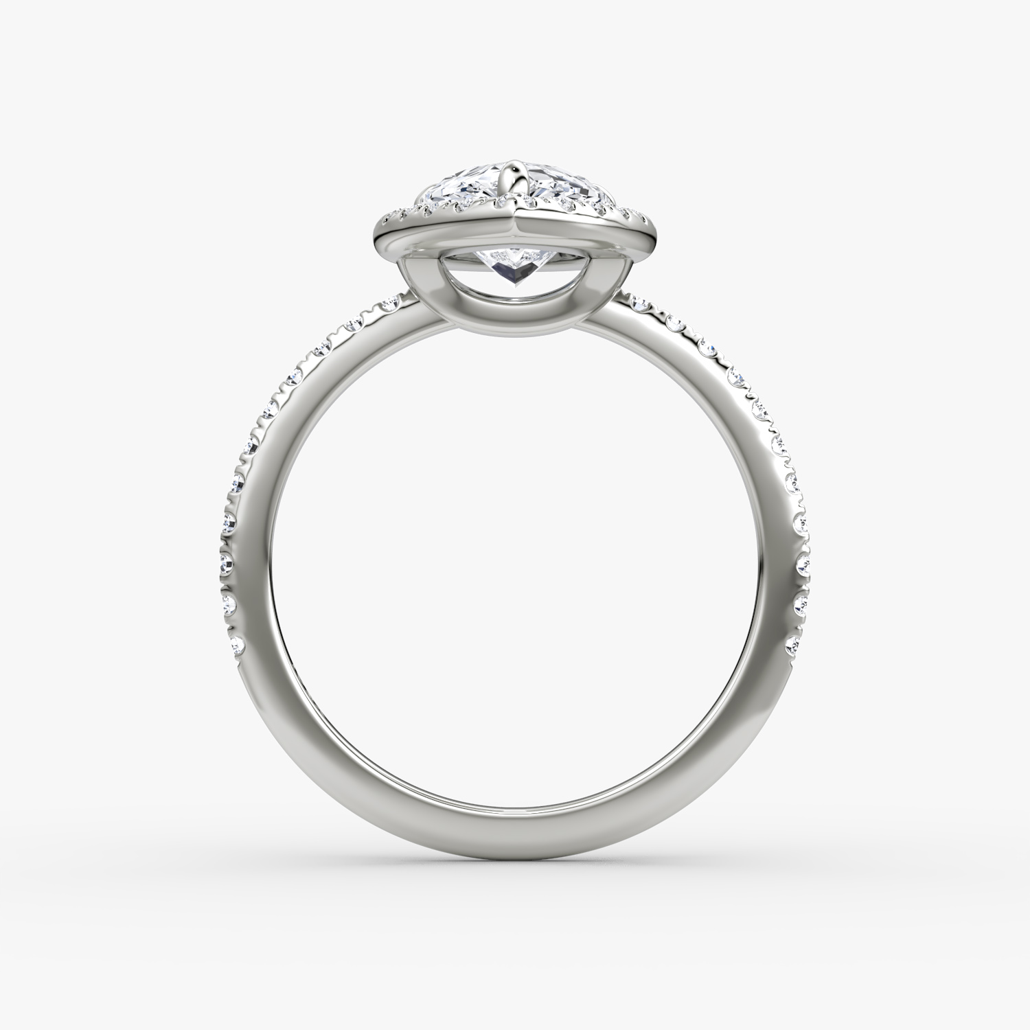 The Halo | Pear | Platinum | bandAccent: Pavé | haloSize: original | diamondOrientation: vertical | caratWeight: other