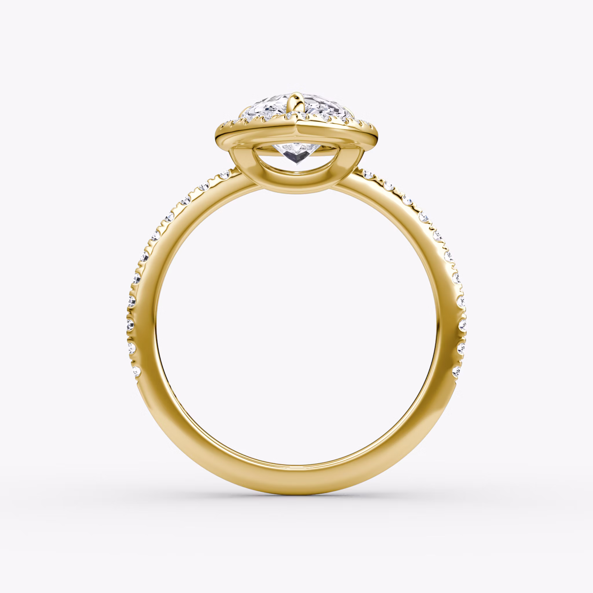 The Halo | Pear | 18k | Yellow Gold | bandAccent: Pavé | haloSize: original | diamondOrientation: vertical | caratWeight: other