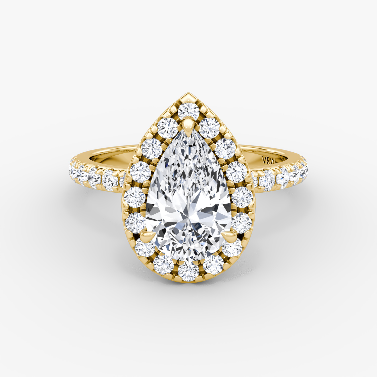 The Halo | Pear | 18k | Yellow Gold | bandAccent: Pavé | haloSize: large | diamondOrientation: vertical | caratWeight: other