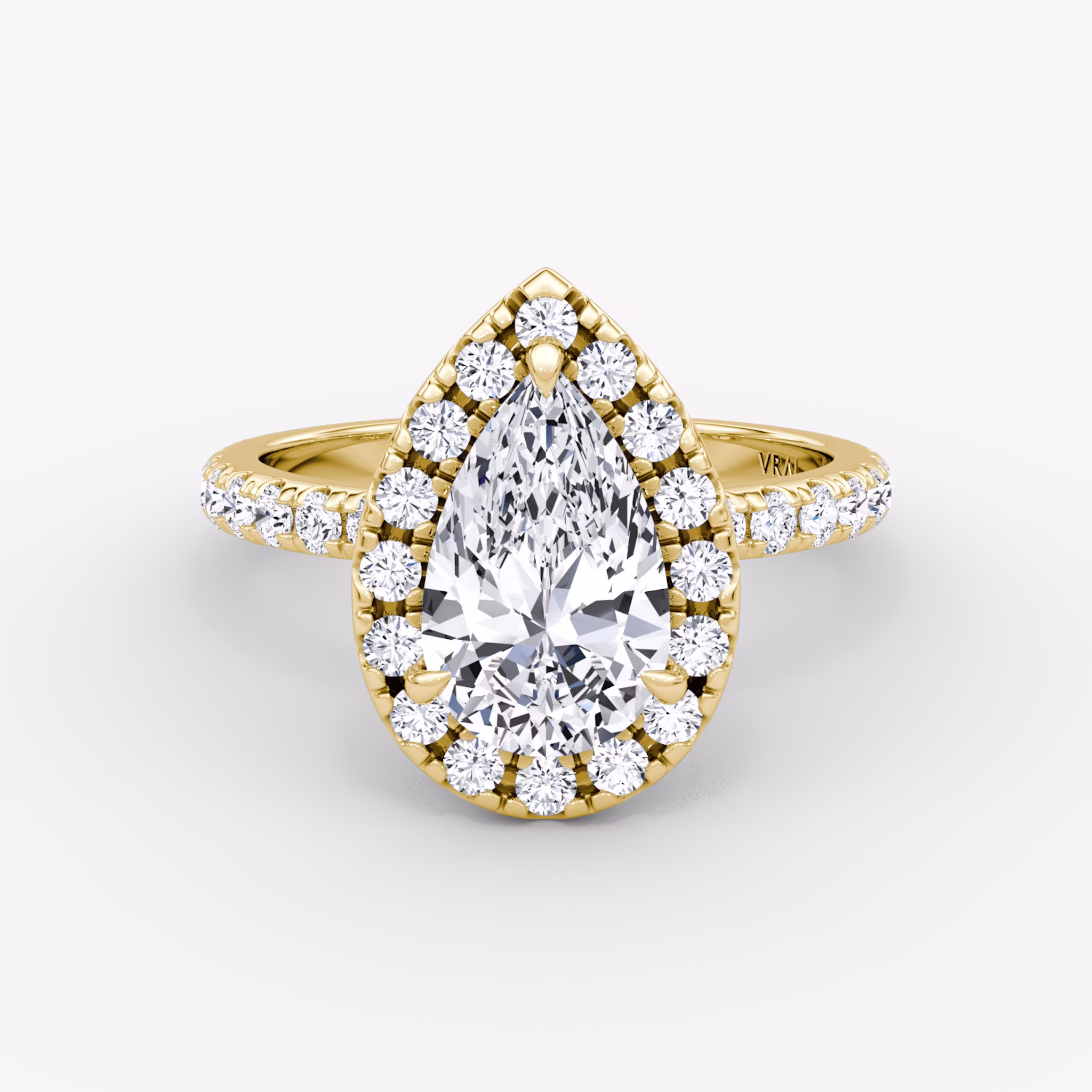 The Halo | Pear | 18k | Yellow Gold | bandAccent: Pavé | haloSize: large | diamondOrientation: vertical | caratWeight: other