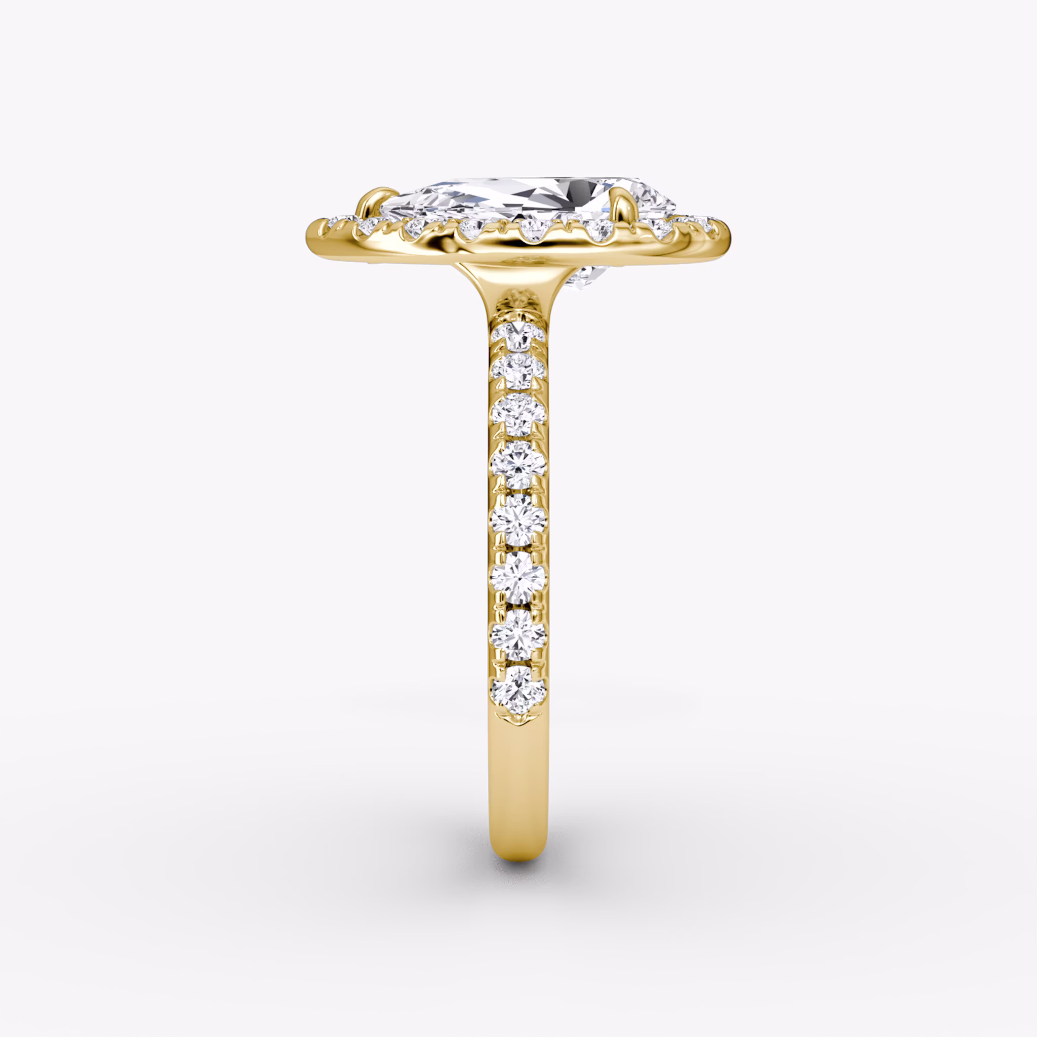 The Halo | Pear | 18k | Yellow Gold | bandAccent: Pavé | haloSize: large | diamondOrientation: vertical | caratWeight: other