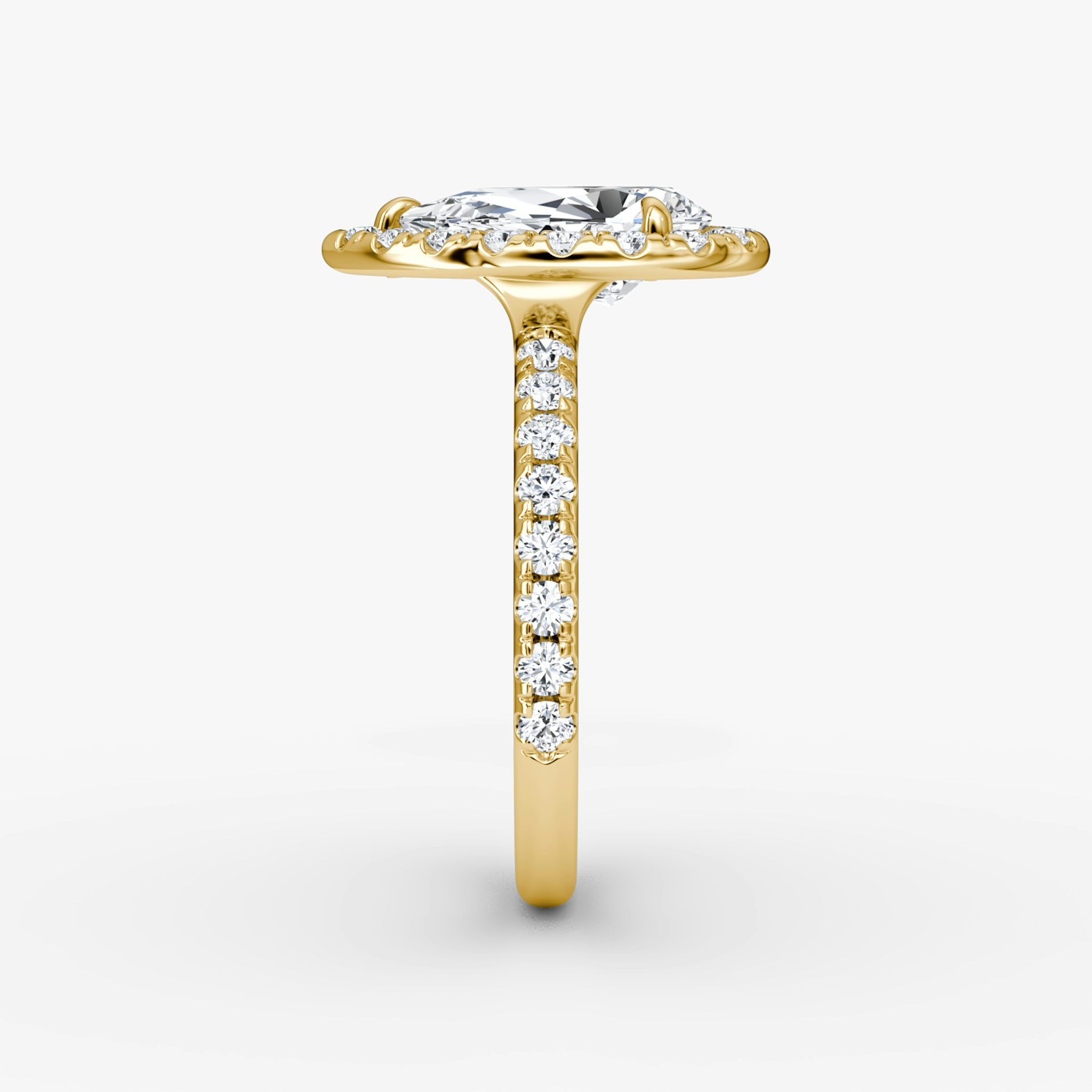 The Halo | Pear | 18k | Yellow Gold | bandAccent: Pavé | haloSize: large | diamondOrientation: vertical | caratWeight: other