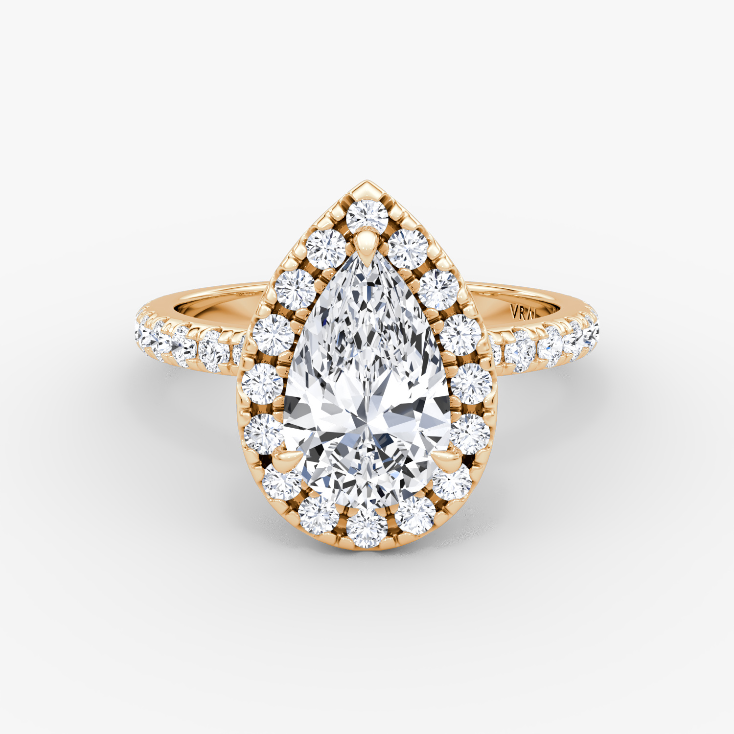Anillo de compromiso Halo | Pera | 14k | Oro rosa | bandAccent: Pavé | haloSize: large | diamondOrientation: vertical | caratWeight: other