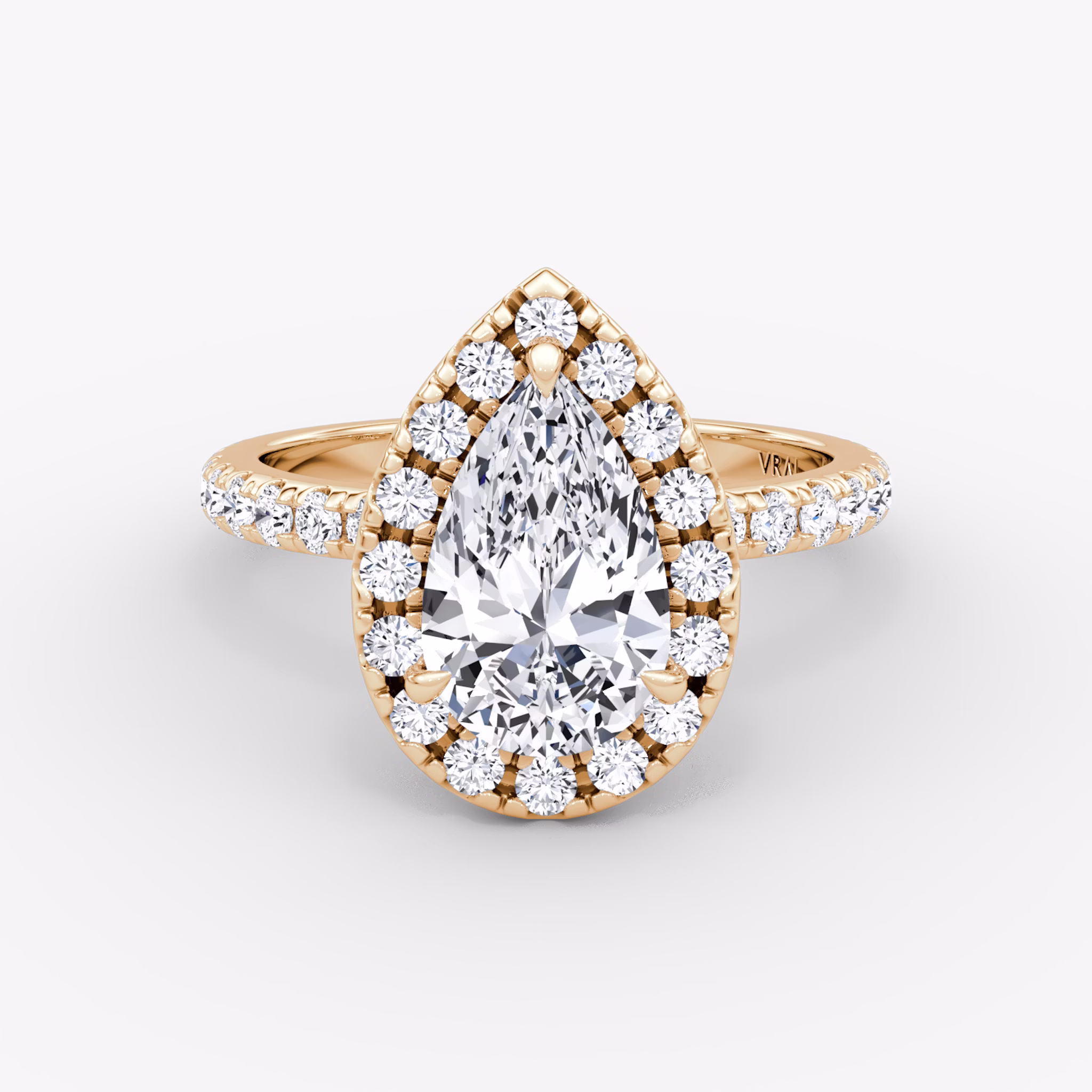 Anillo de compromiso Halo | Pera | 14k | Oro rosa | bandAccent: Pavé | haloSize: large | diamondOrientation: vertical | caratWeight: other