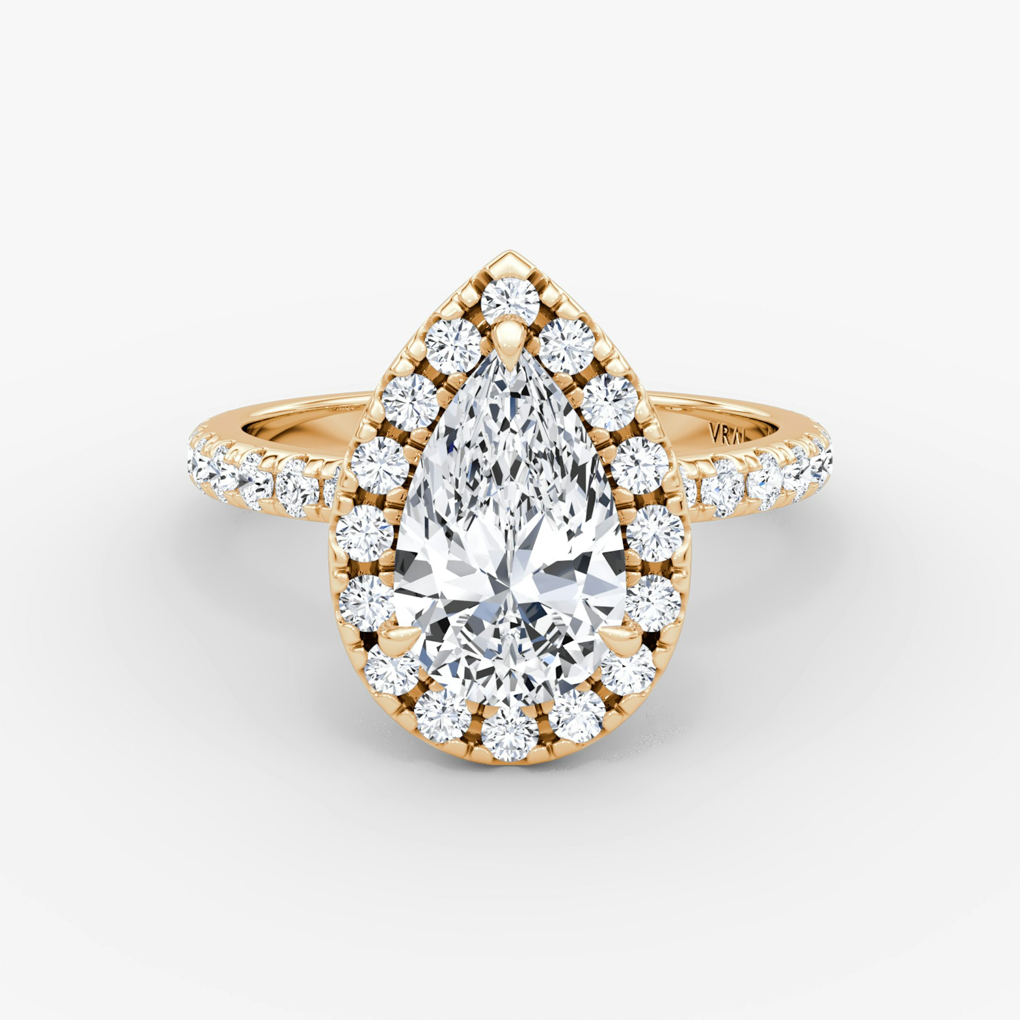 Anillo de compromiso Halo | Pera | 14k | Oro rosa | bandAccent: Pavé | haloSize: large | diamondOrientation: vertical | caratWeight: other