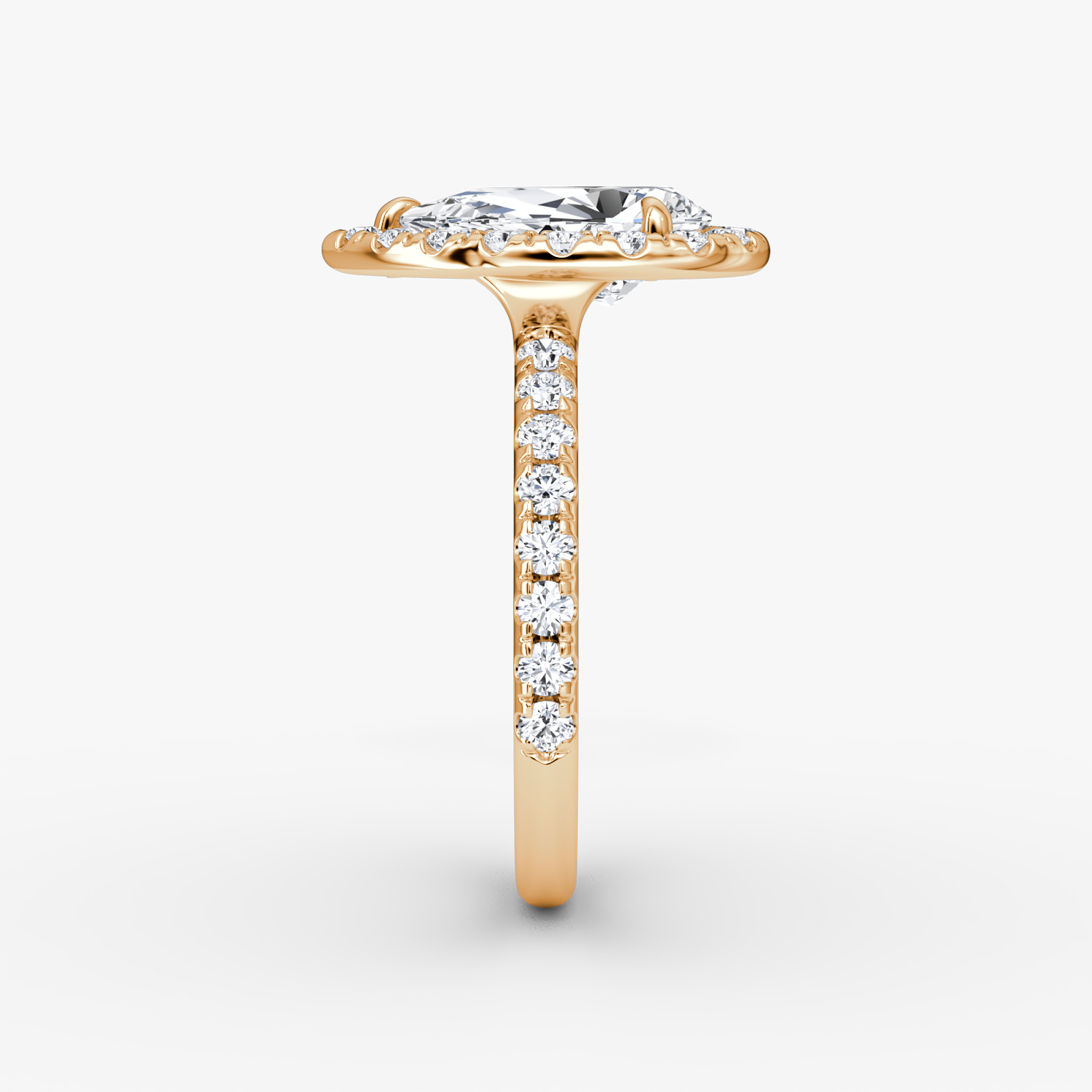 Anillo de compromiso Halo | Pera | 14k | Oro rosa | bandAccent: Pavé | haloSize: large | diamondOrientation: vertical | caratWeight: other