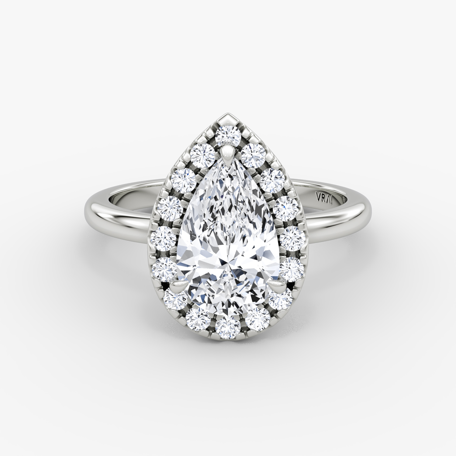 The Halo | Pear | Platinum | bandAccent: Plain | haloSize: large | diamondOrientation: vertical | caratWeight: other