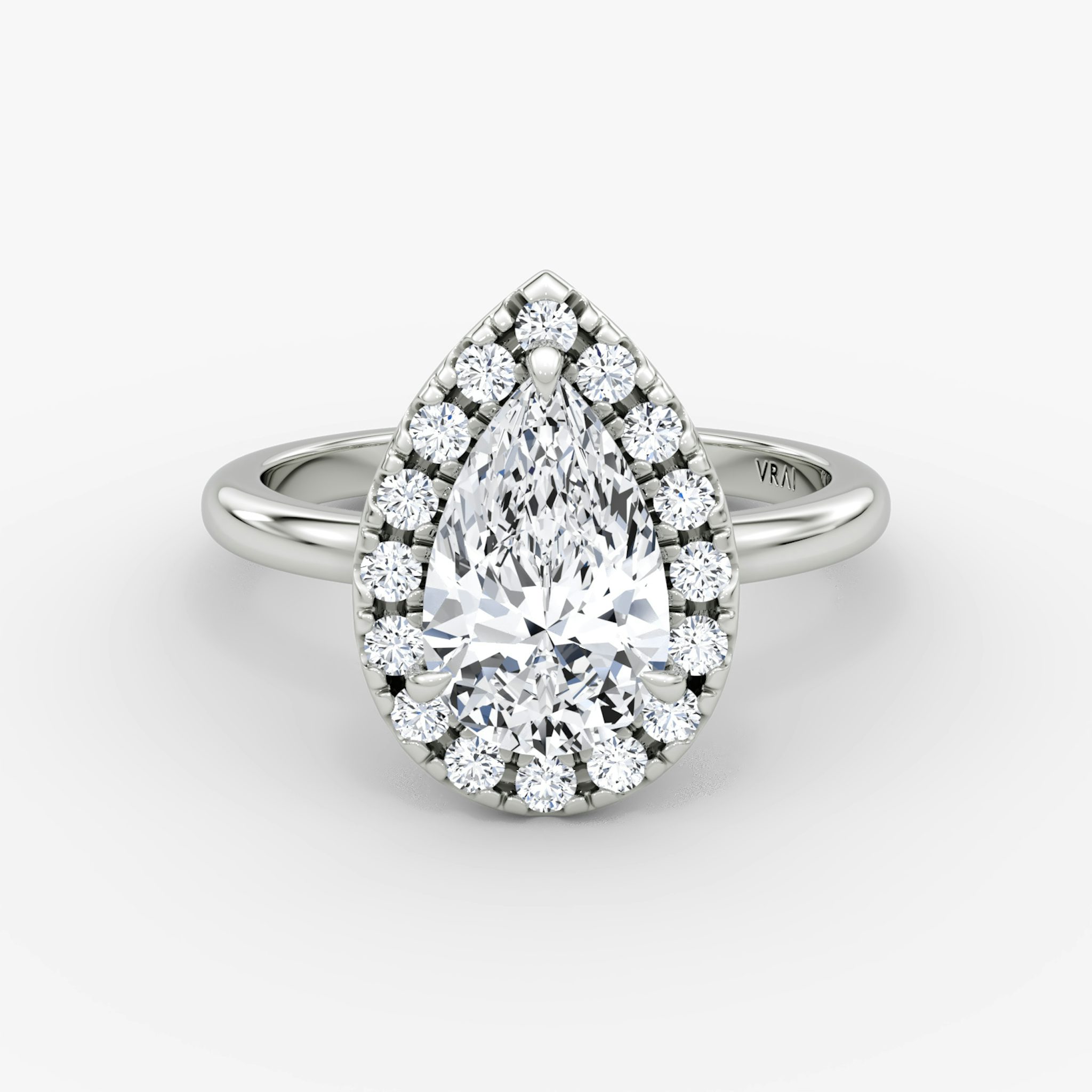 The Halo | Pear | Platinum | bandAccent: Plain | haloSize: large | diamondOrientation: vertical | caratWeight: other