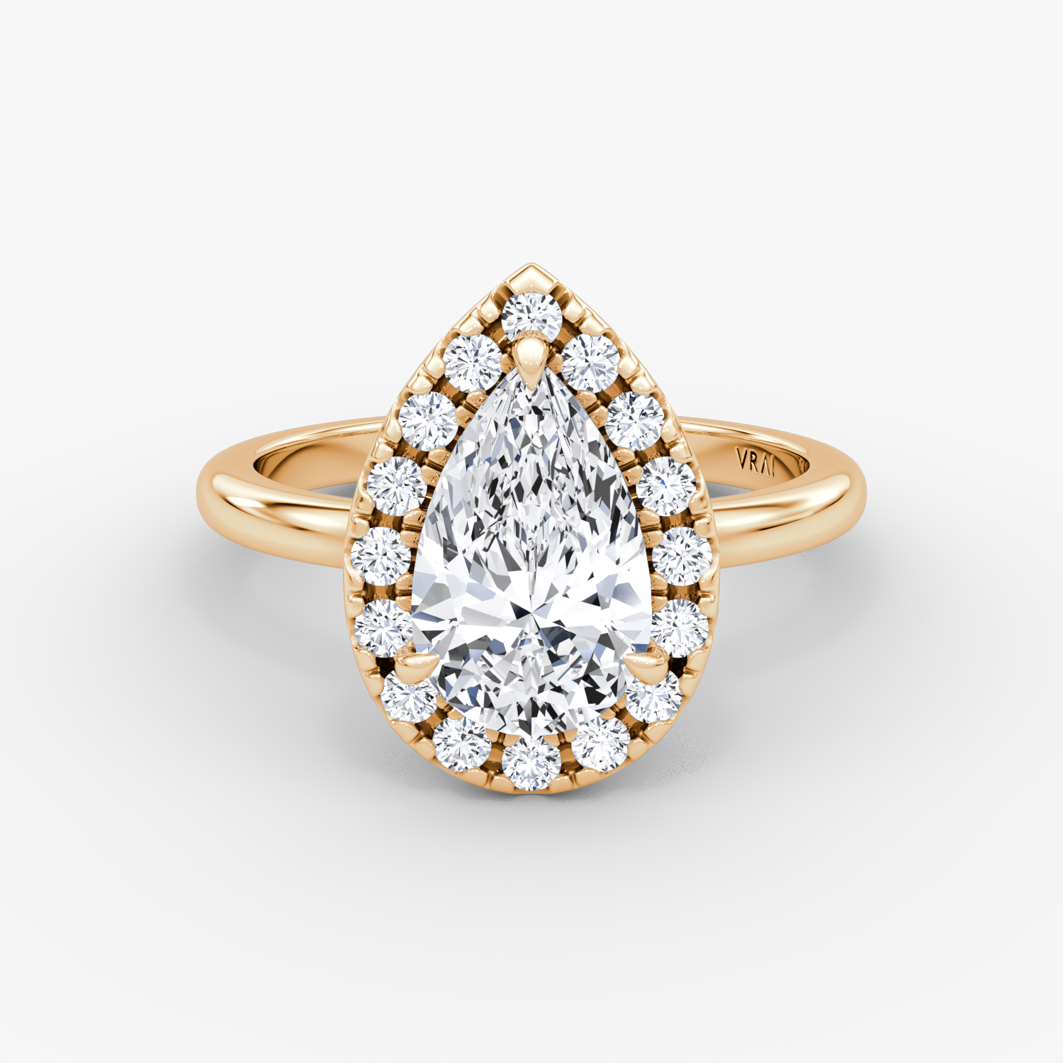 The Halo | Pear | 14k | Rose Gold | bandAccent: Plain | haloSize: large | diamondOrientation: vertical | caratWeight: other