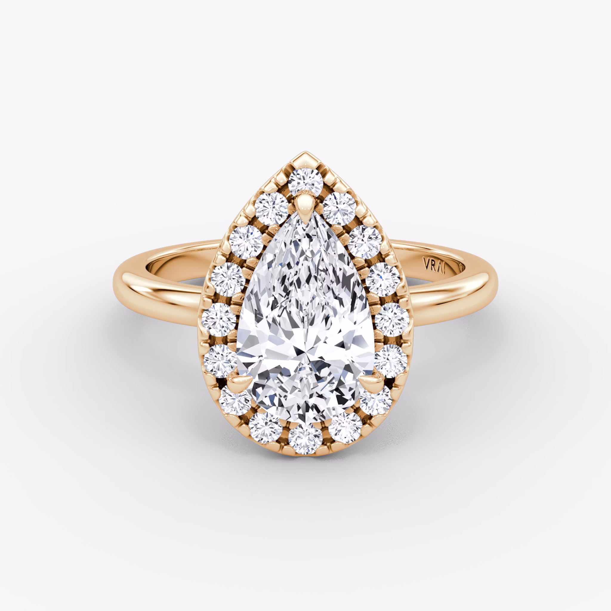 The Halo | Pear | 14k | Rose Gold | bandAccent: Plain | haloSize: large | diamondOrientation: vertical | caratWeight: other
