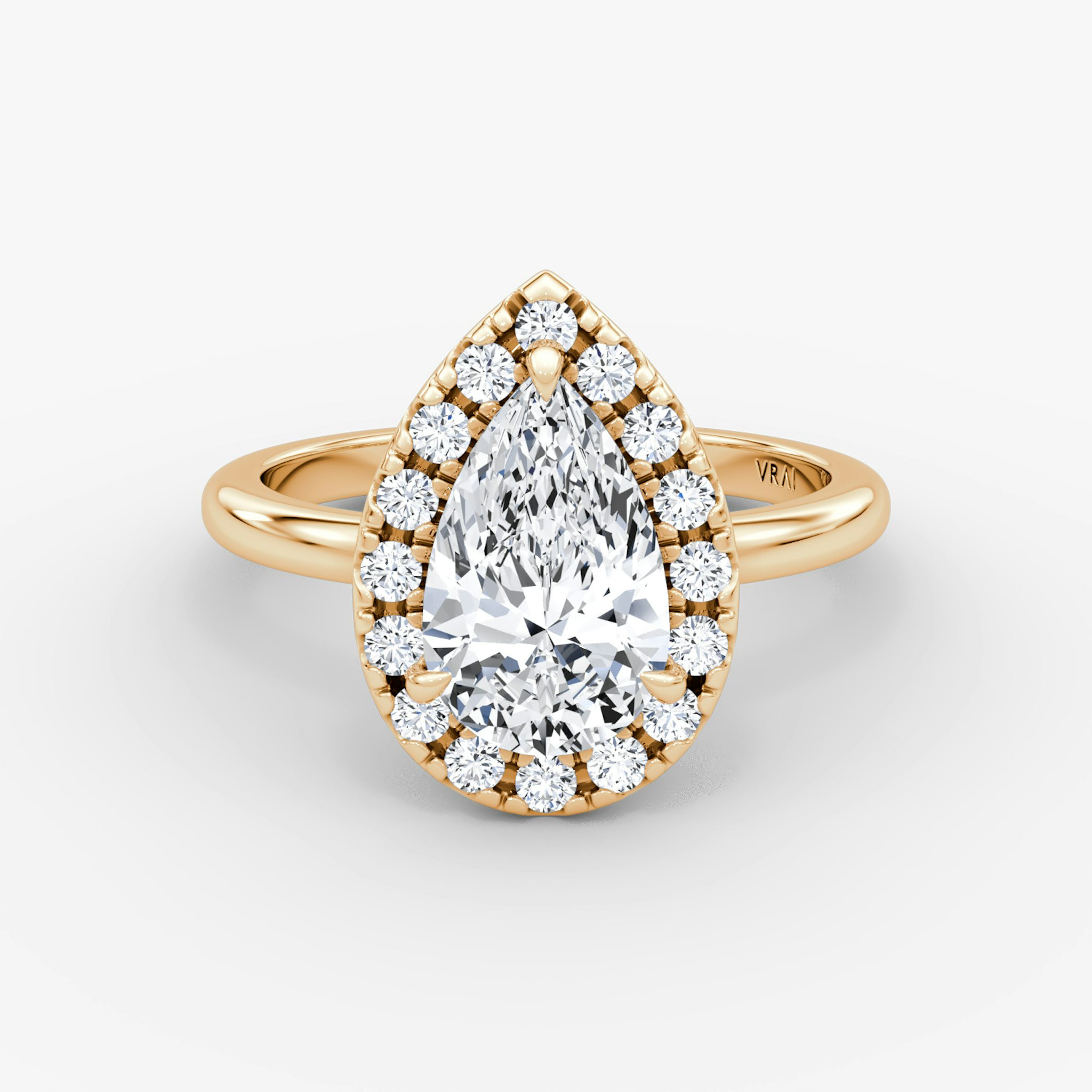 The Halo | Pear | 14k | Rose Gold | bandAccent: Plain | haloSize: large | diamondOrientation: vertical | caratWeight: other