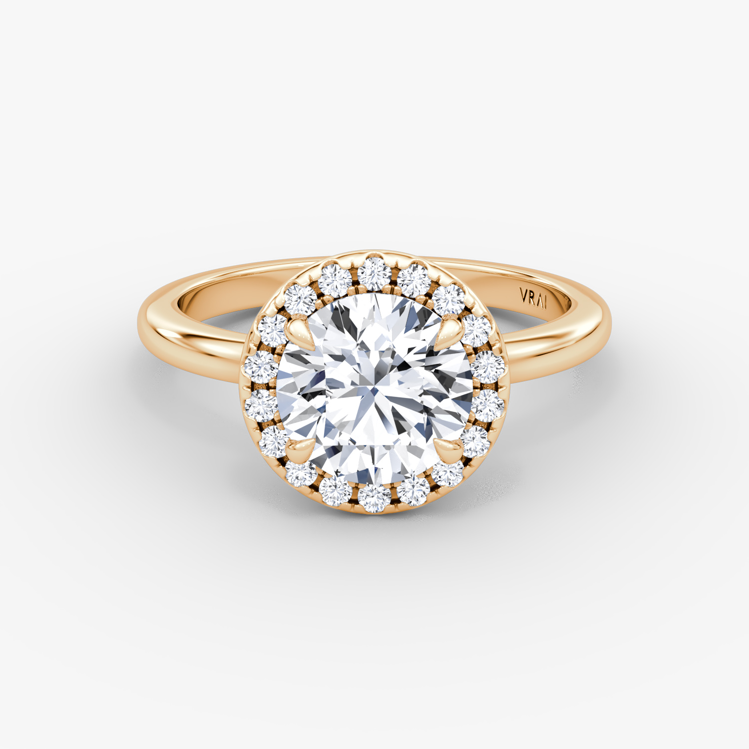 The Halo | Round Brilliant | 14k | Rose Gold | bandAccent: Plain | caratWeight: 1.0ct | haloSize: original | diamondOrientation: vertical