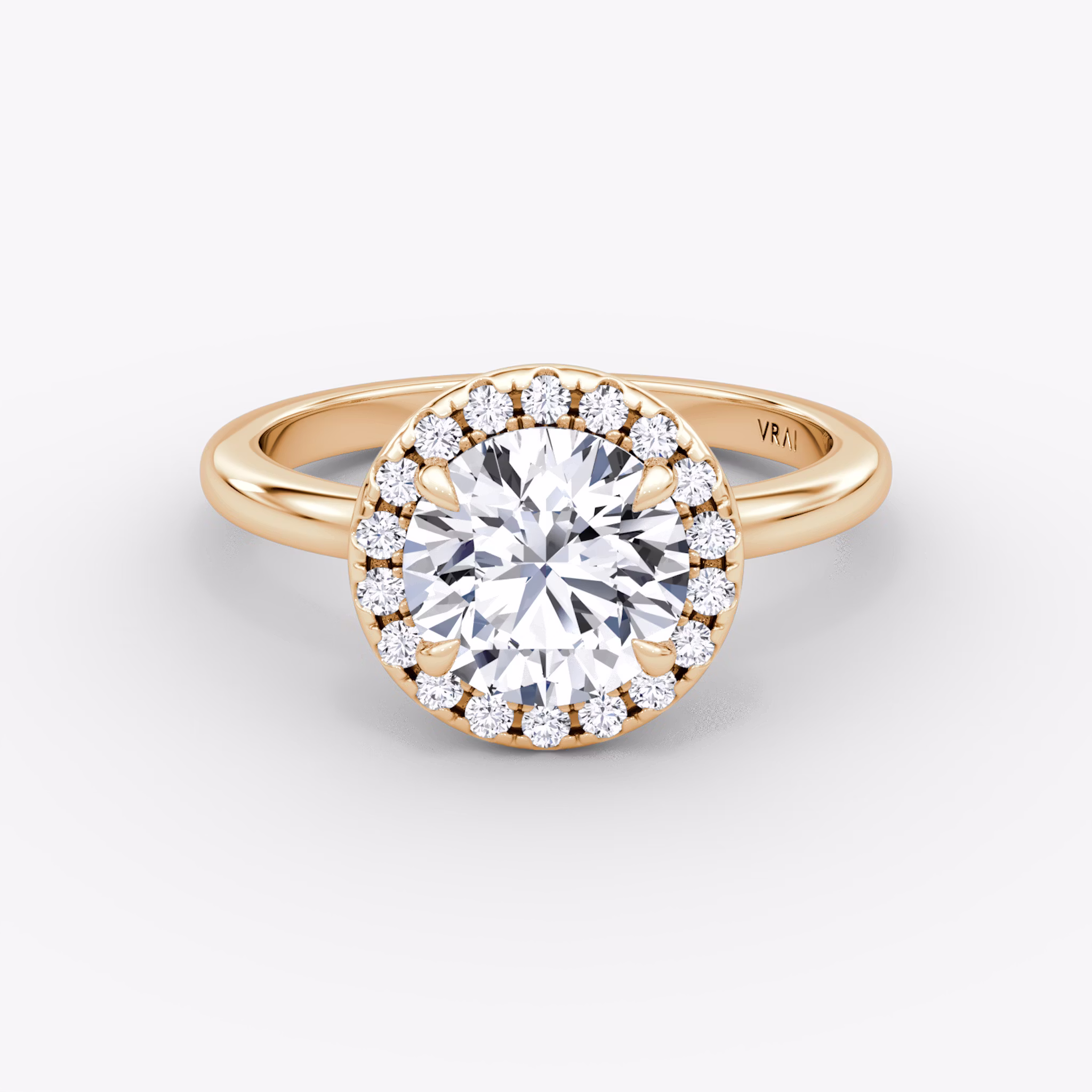 The Halo | Round Brilliant | 14k | Rose Gold | bandAccent: Plain | caratWeight: 2.0ct | haloSize: original | diamondOrientation: vertical
