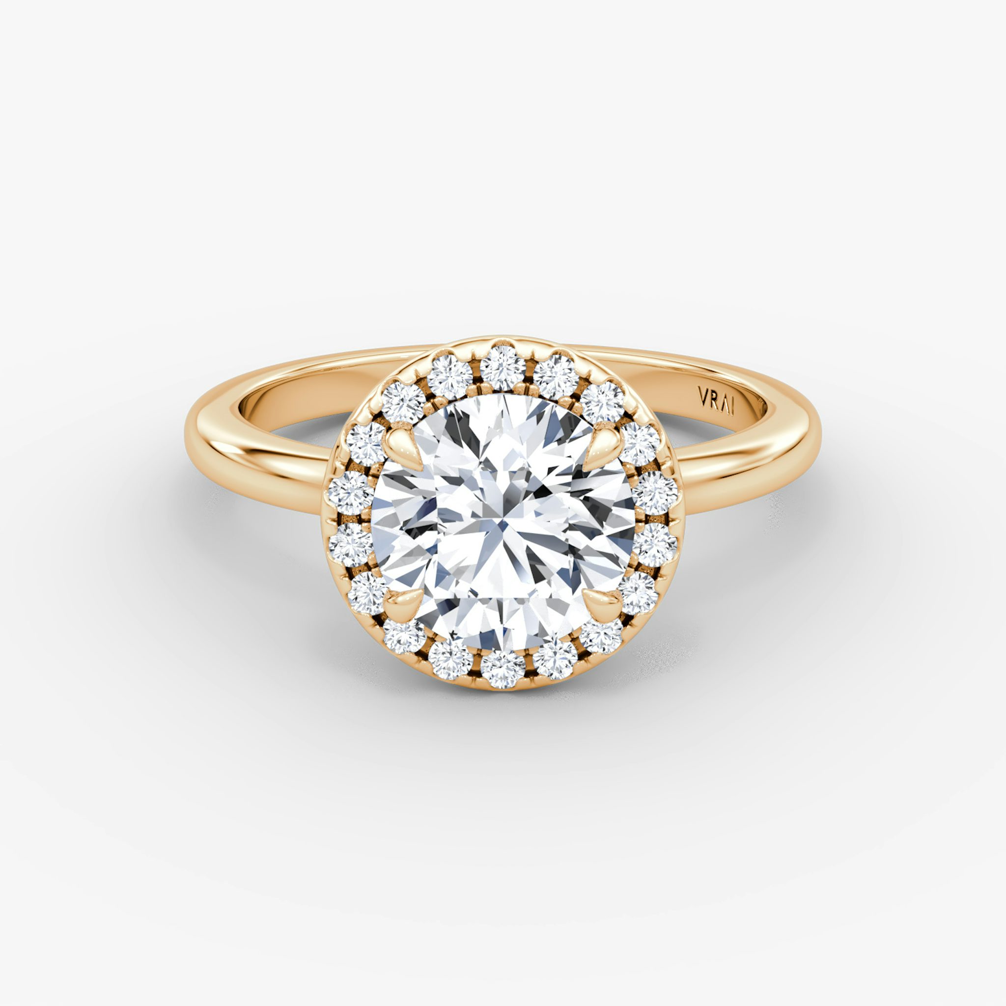 The Halo | Round Brilliant | 14k | Rose Gold | bandAccent: Plain | caratWeight: 2.0ct | haloSize: original | diamondOrientation: vertical
