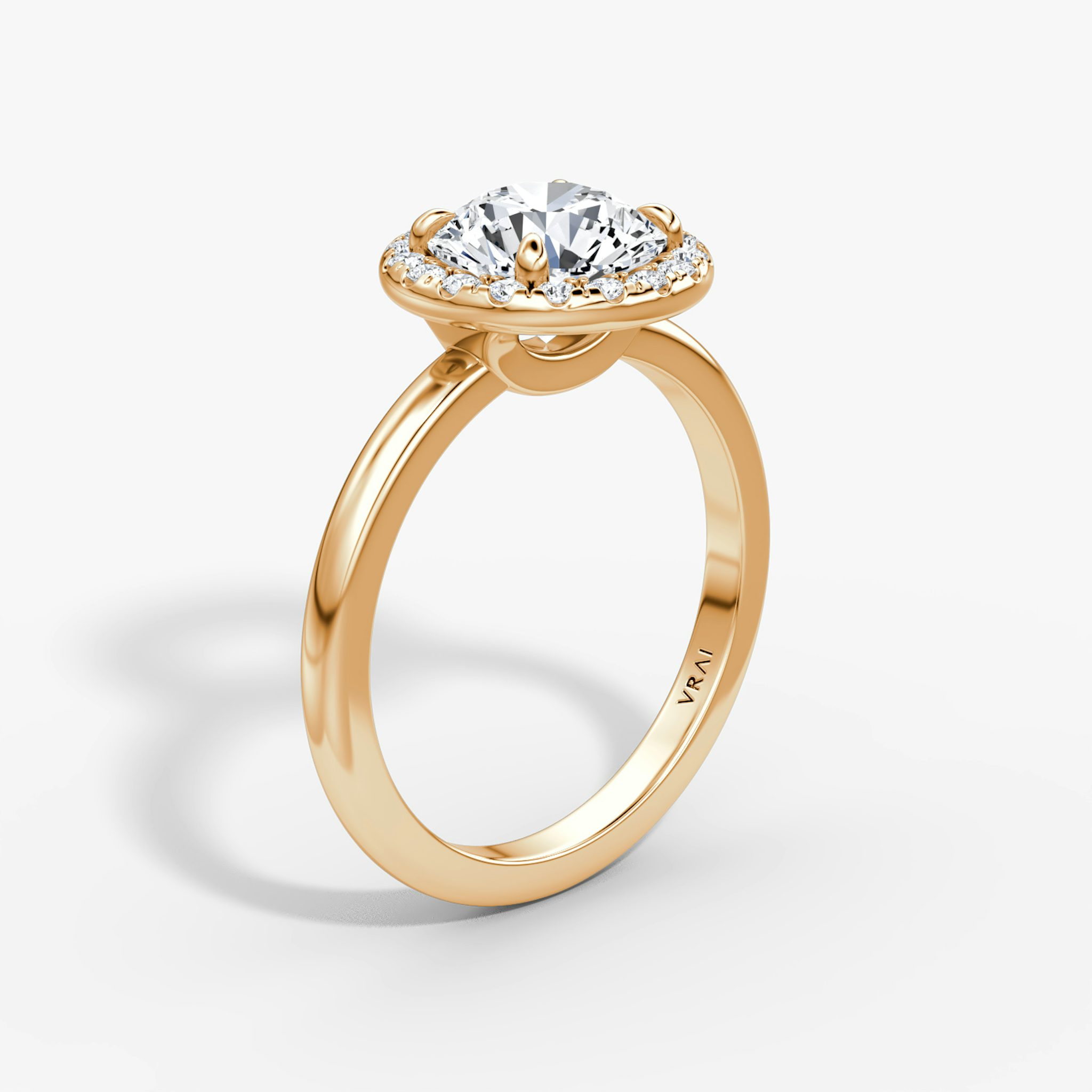 The Halo | Round Brilliant | 14k | Rose Gold | bandAccent: Plain | caratWeight: 2.0ct | haloSize: original | diamondOrientation: vertical